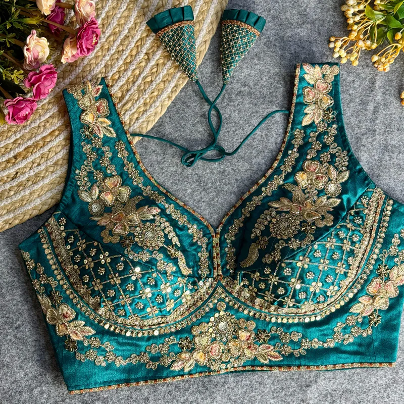 BEAUTIFUL HEAVY STARS & BEADS WORK SABYASACHI NECK BRIDAL BLOUSE