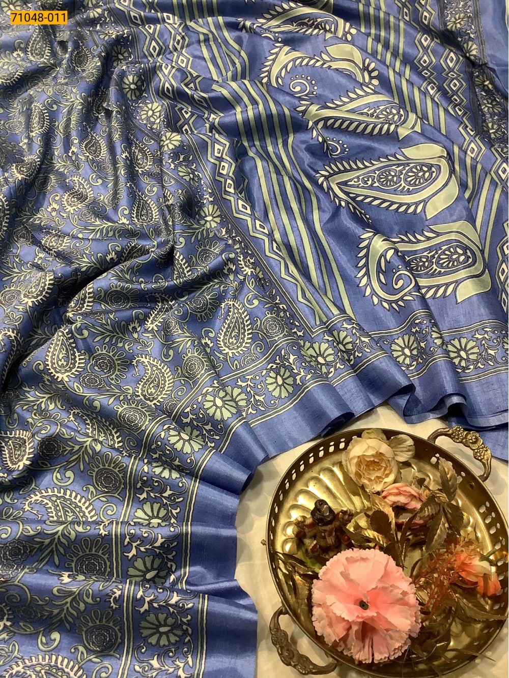 Blue Fancy Printed Dola Silk Saree