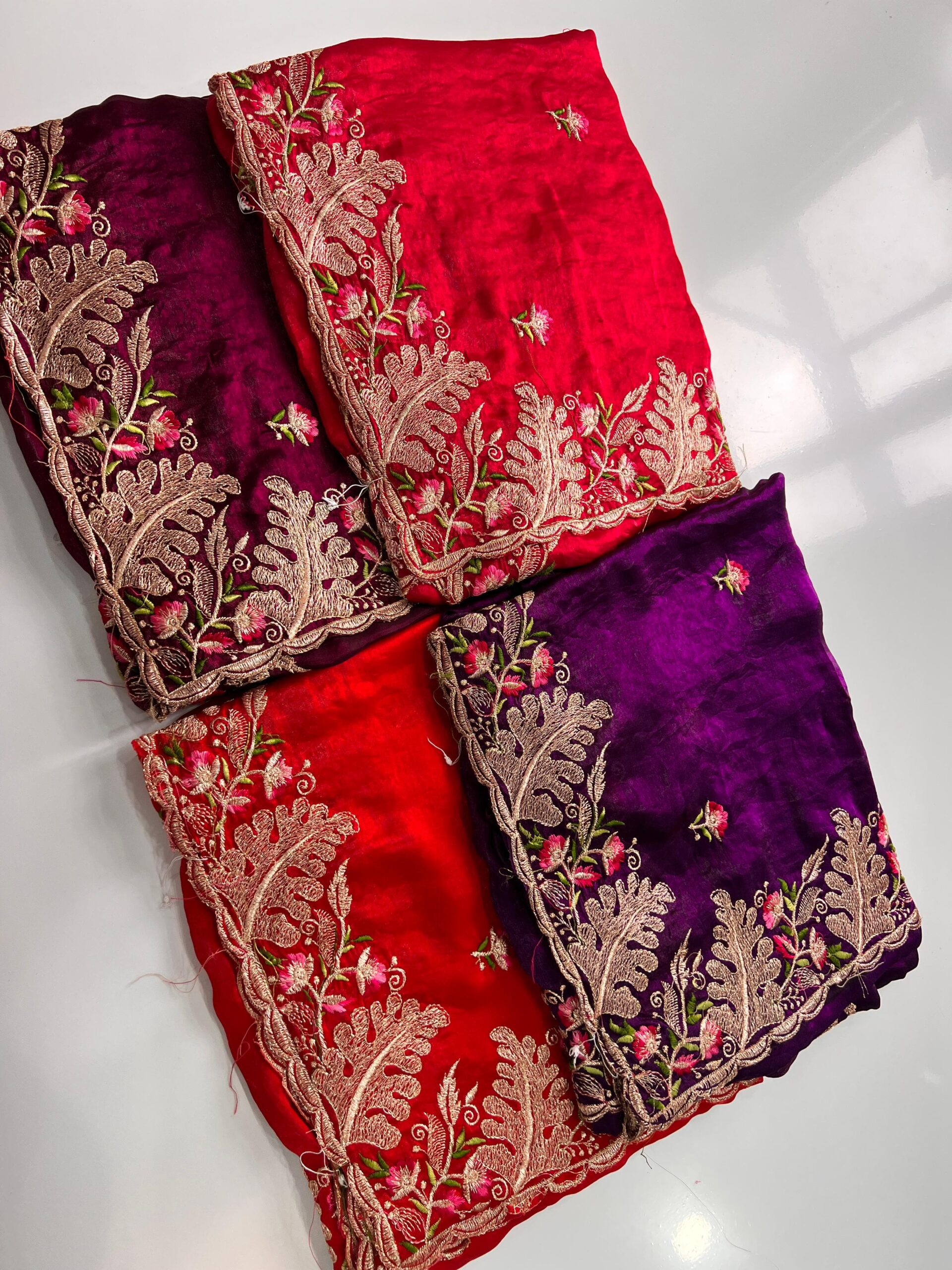 Space silk Saree beautiful Multi Embroidery Work on it With Tissue Silk Blouse