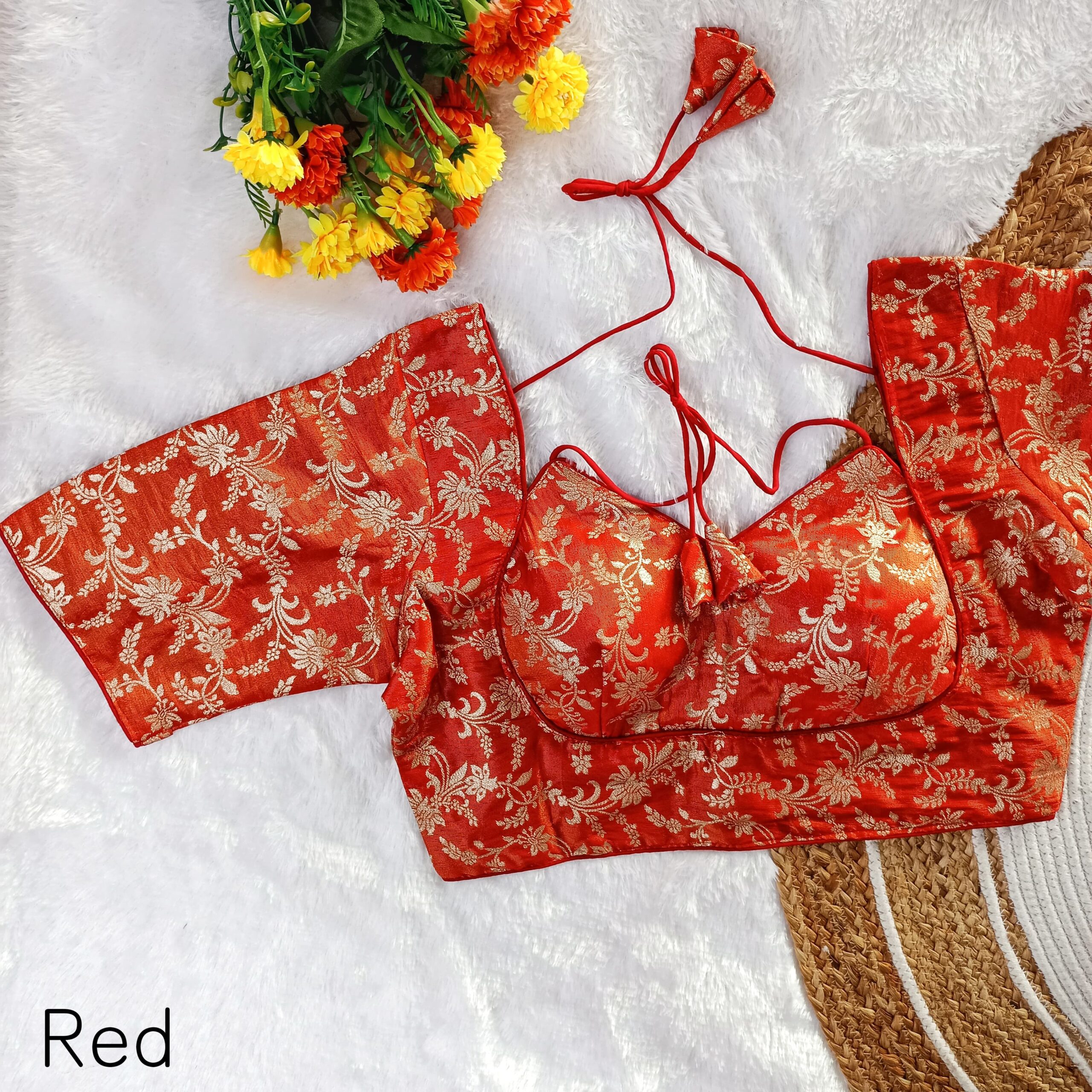 PARTYWEAR MASABA PATTERN WEAVING JARI JEQUARD FANCY BLOUSE