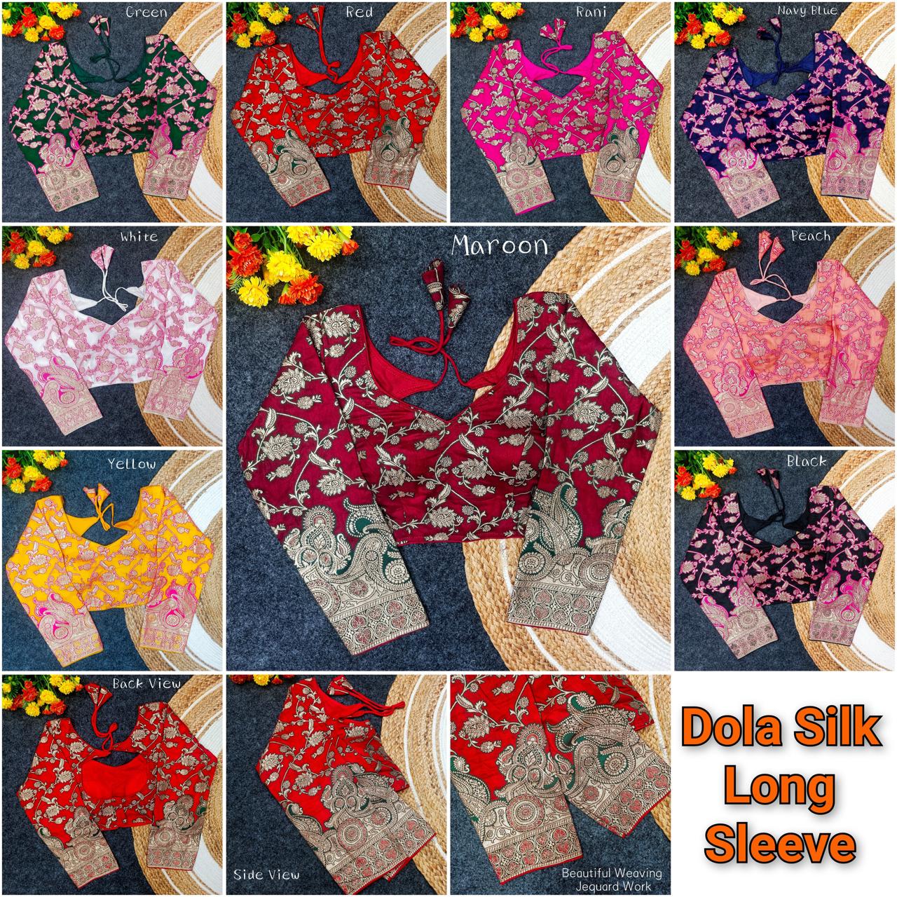 PURE DOLA SILK FULL LONG SLEEVES PATTERN WEAVING JARI JEQUARD FANCY BLOUSE