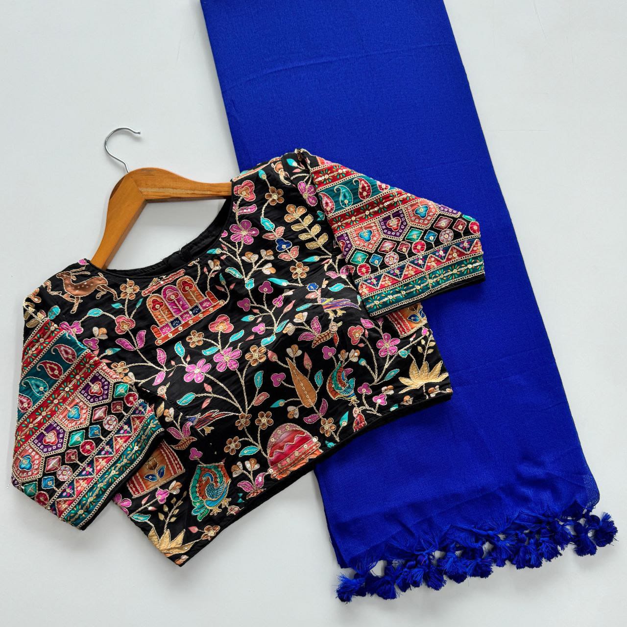 Mulmul khadi cotton saree with beautiful latkan and stitch pure silk blouse with work