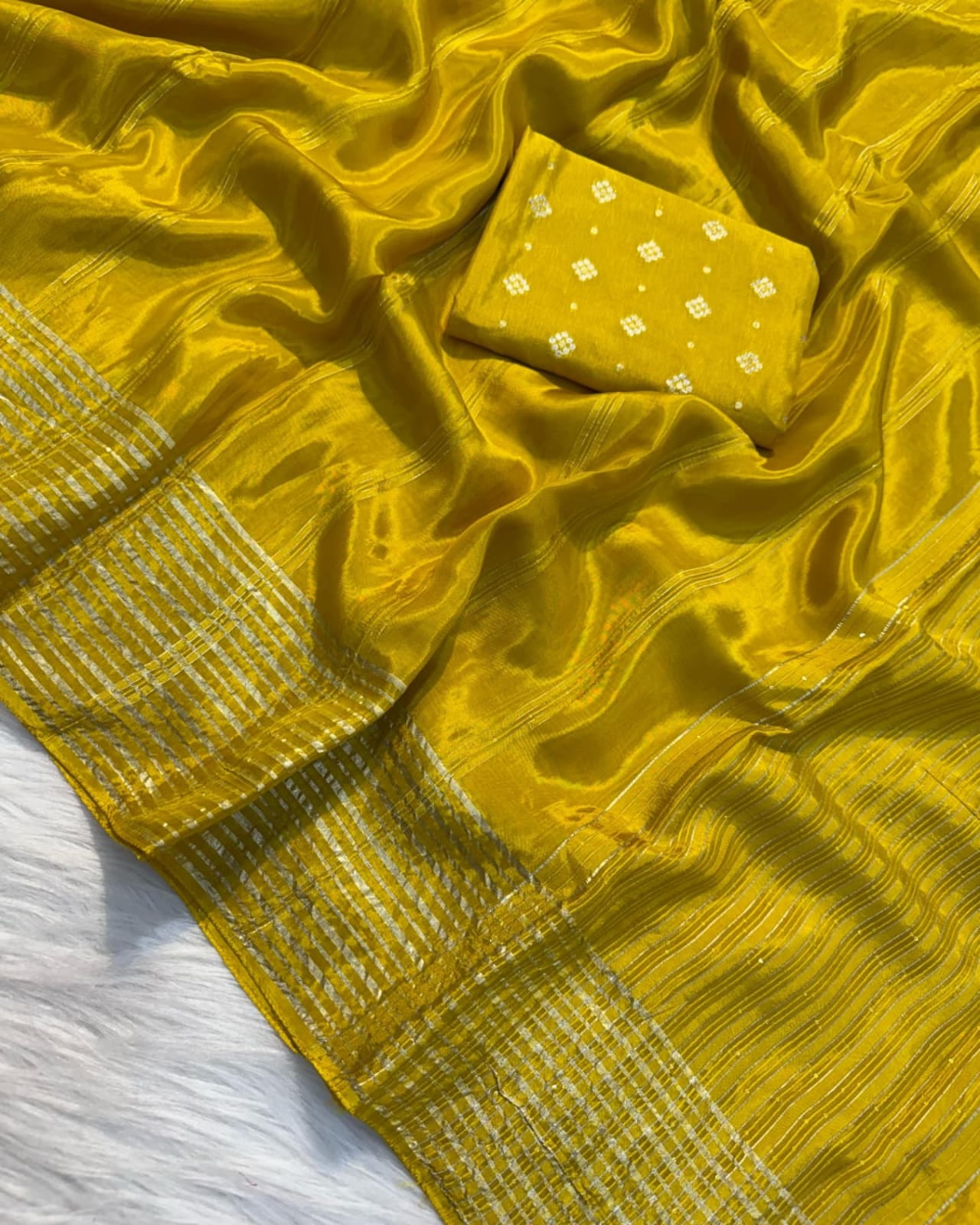 Pure Chinnon with weaving  jacquard saree  with pure viscose matching blouse  Saree