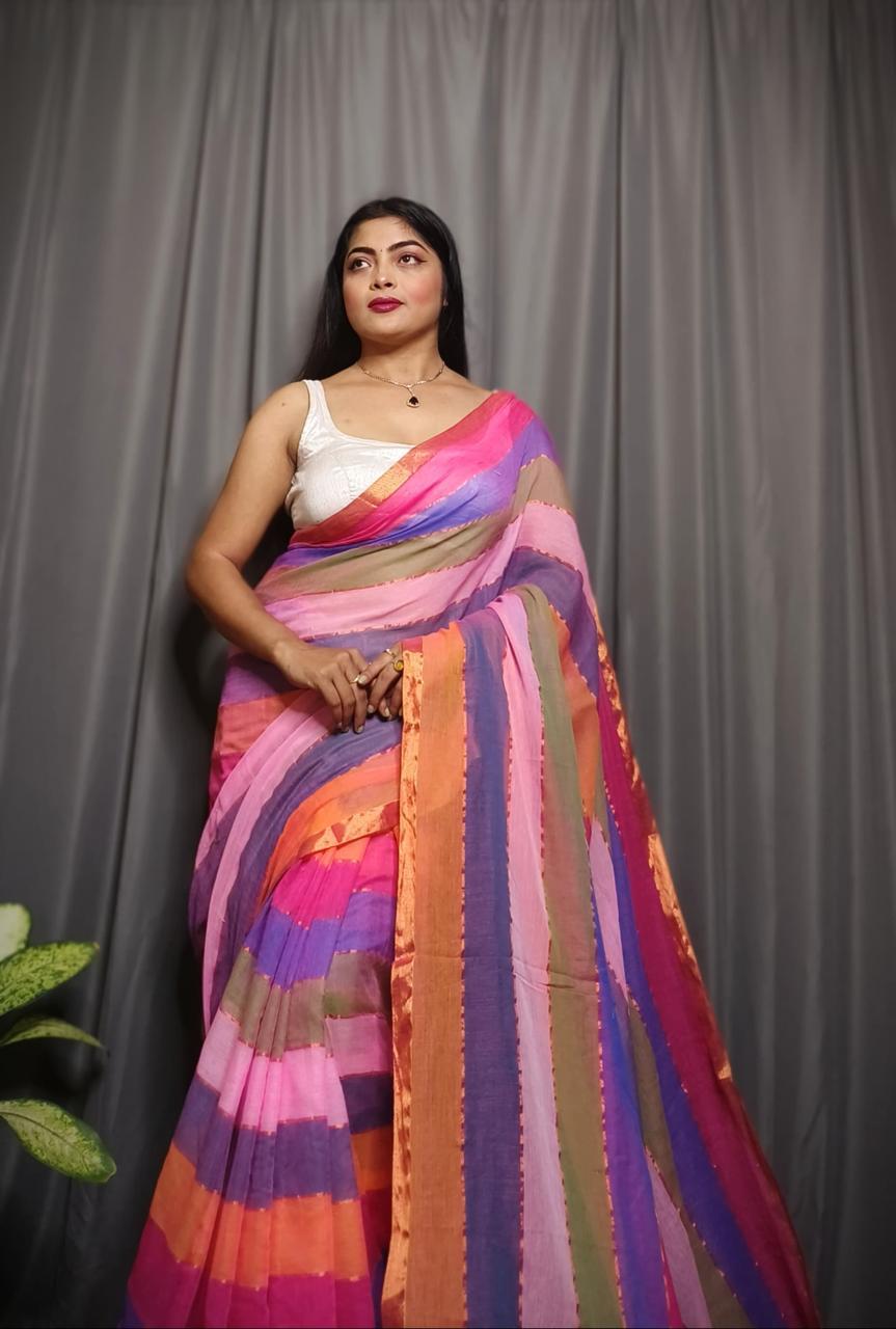 Mull Cotton rainbow Sarees