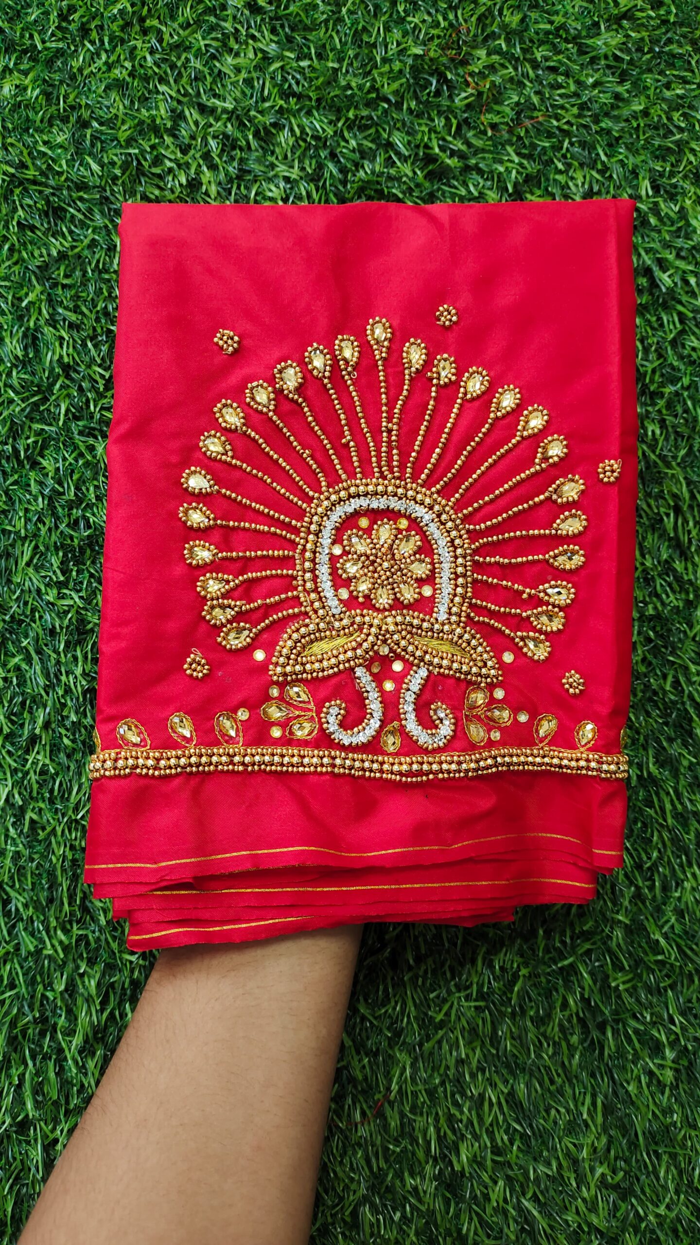 Peacock motif Design Maggam Work Blouse Piece