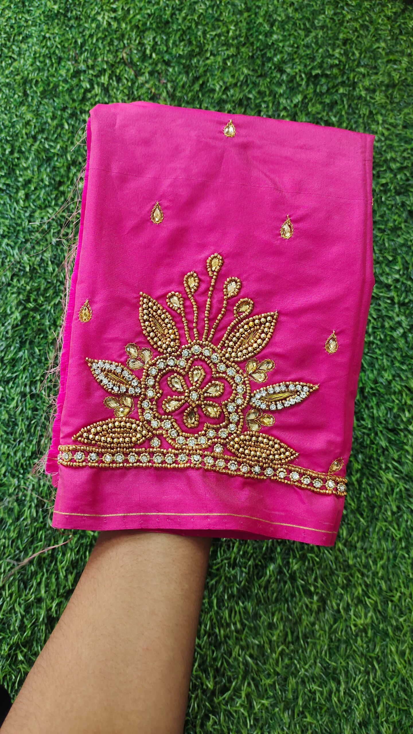Beads and Stones Designs Maggam Work Blouse Piece