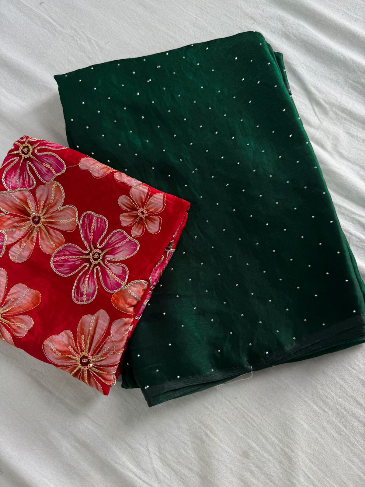 Space Soft Dual Shad Saree Siroski Work With Postion Digital Print Blouse