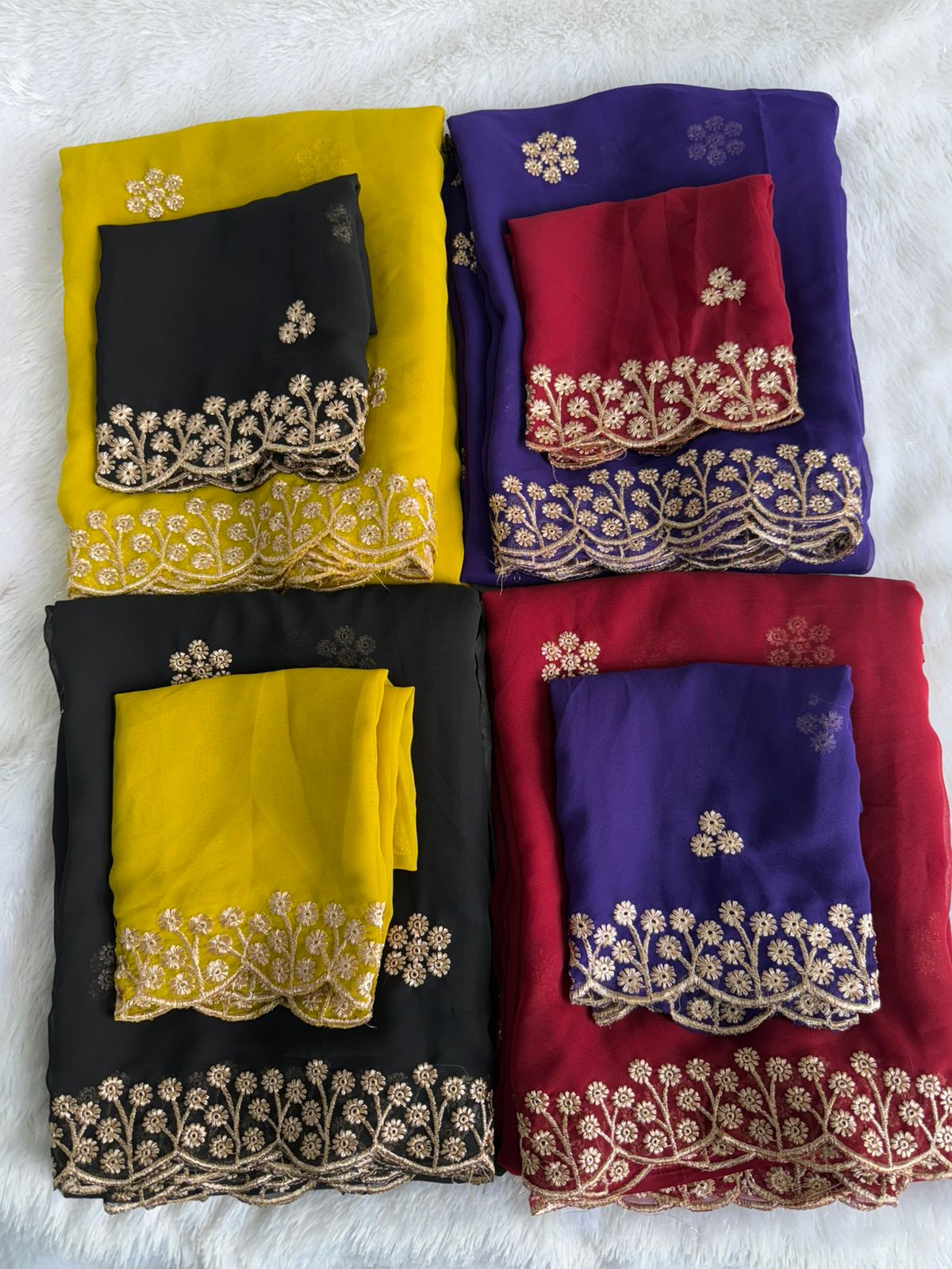 Georgette Saree Multi Emrodairy Work With Contrast Running Work Blouse
