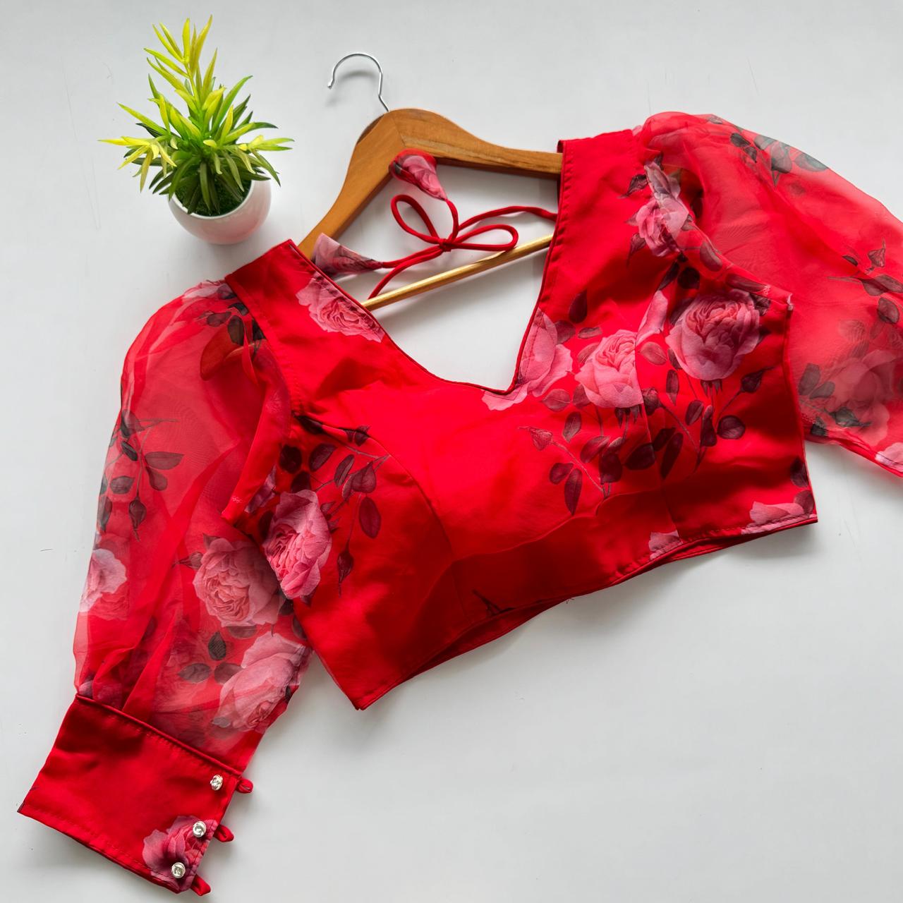 Beautiful Kalamkari print print all over blouse with beautiful buttons