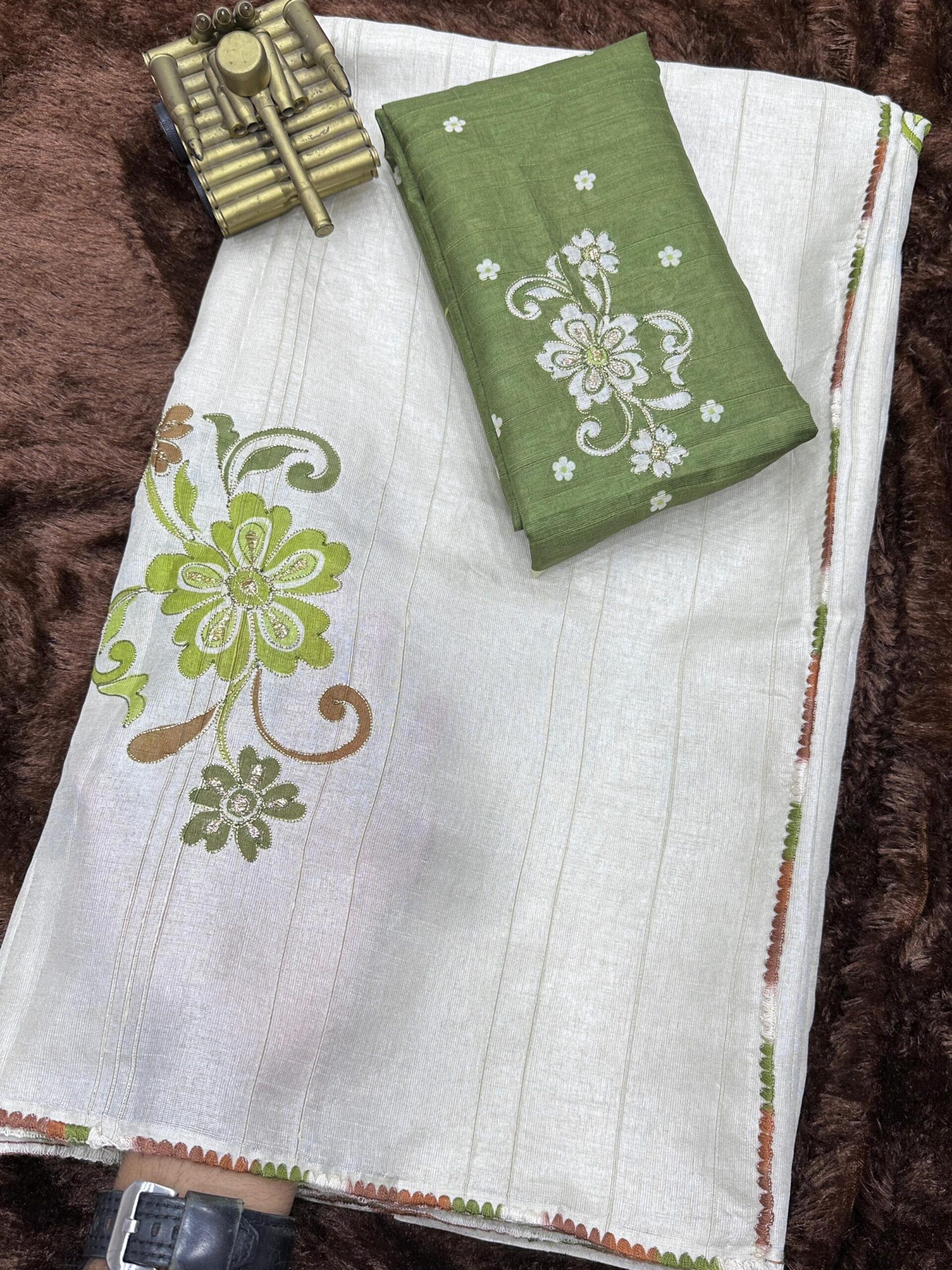 Linen Cotton Multi Thread khatha Work saree