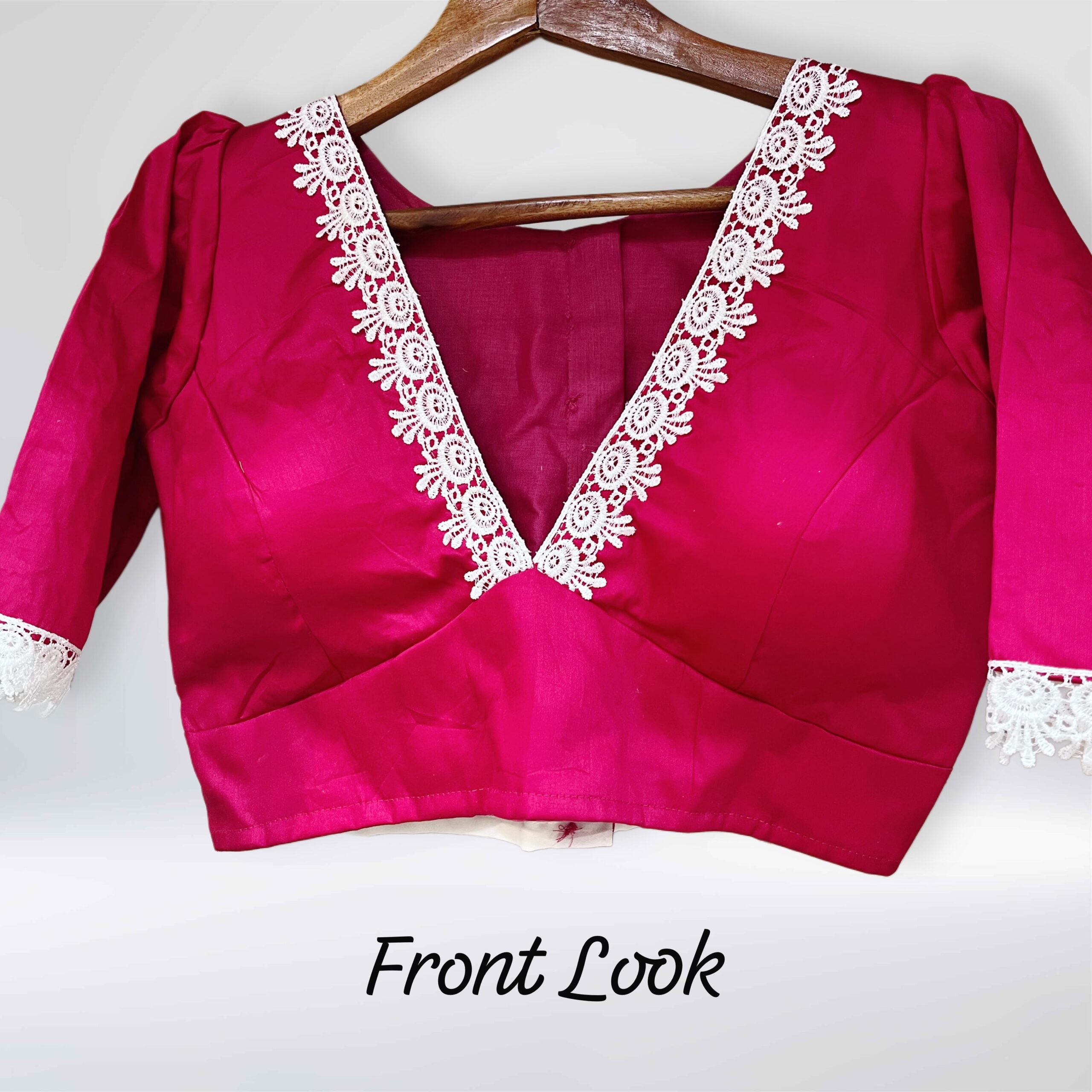Cotton Silk Glass Sleeves Back Hook Blouse