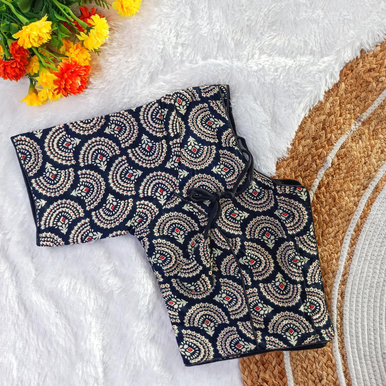 COTTON AJRAKH PRINT NON PADDED FRONT HOOK OPEN BLOUSE