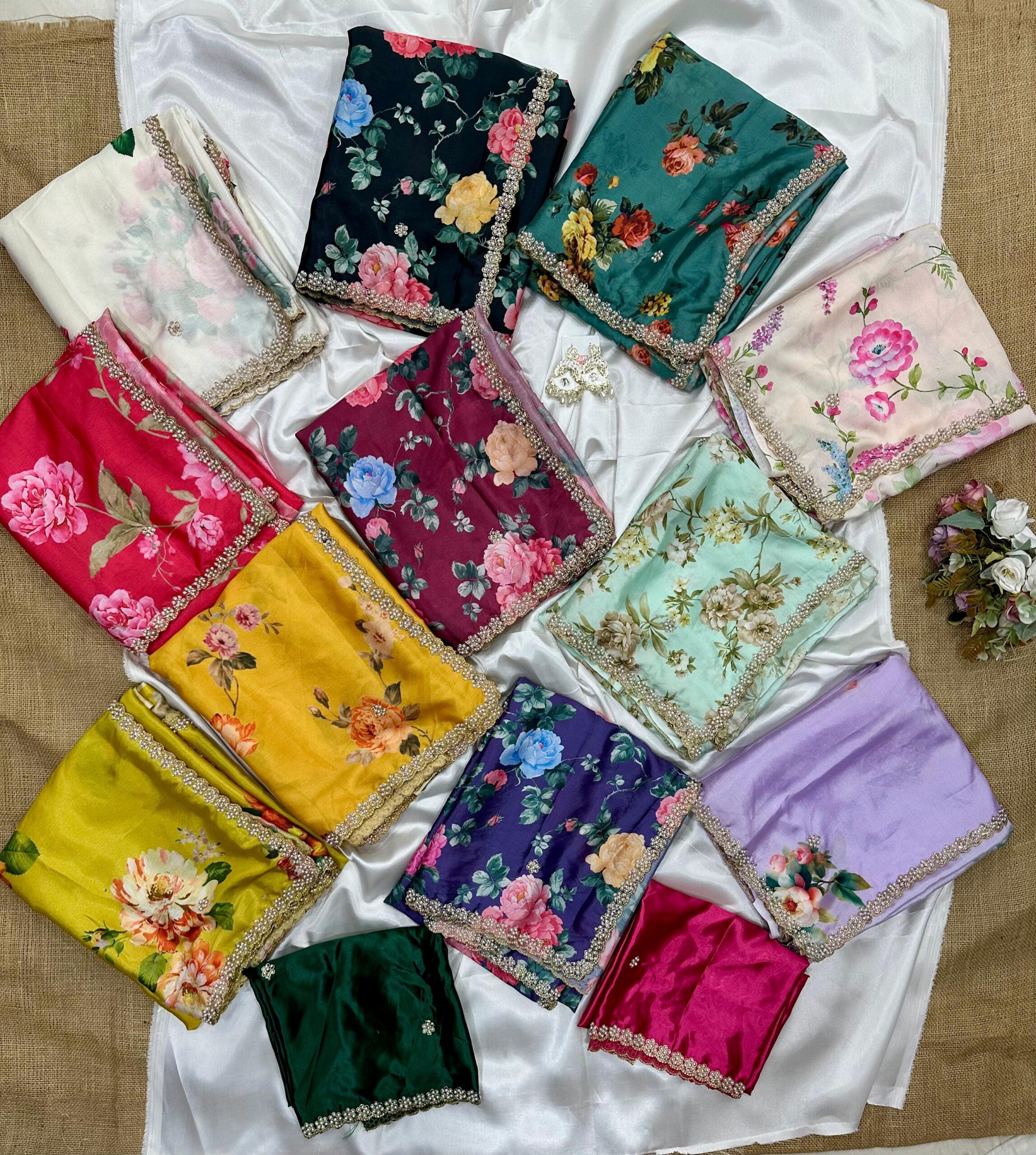 Pure chinnon digital print  moti work printed saree