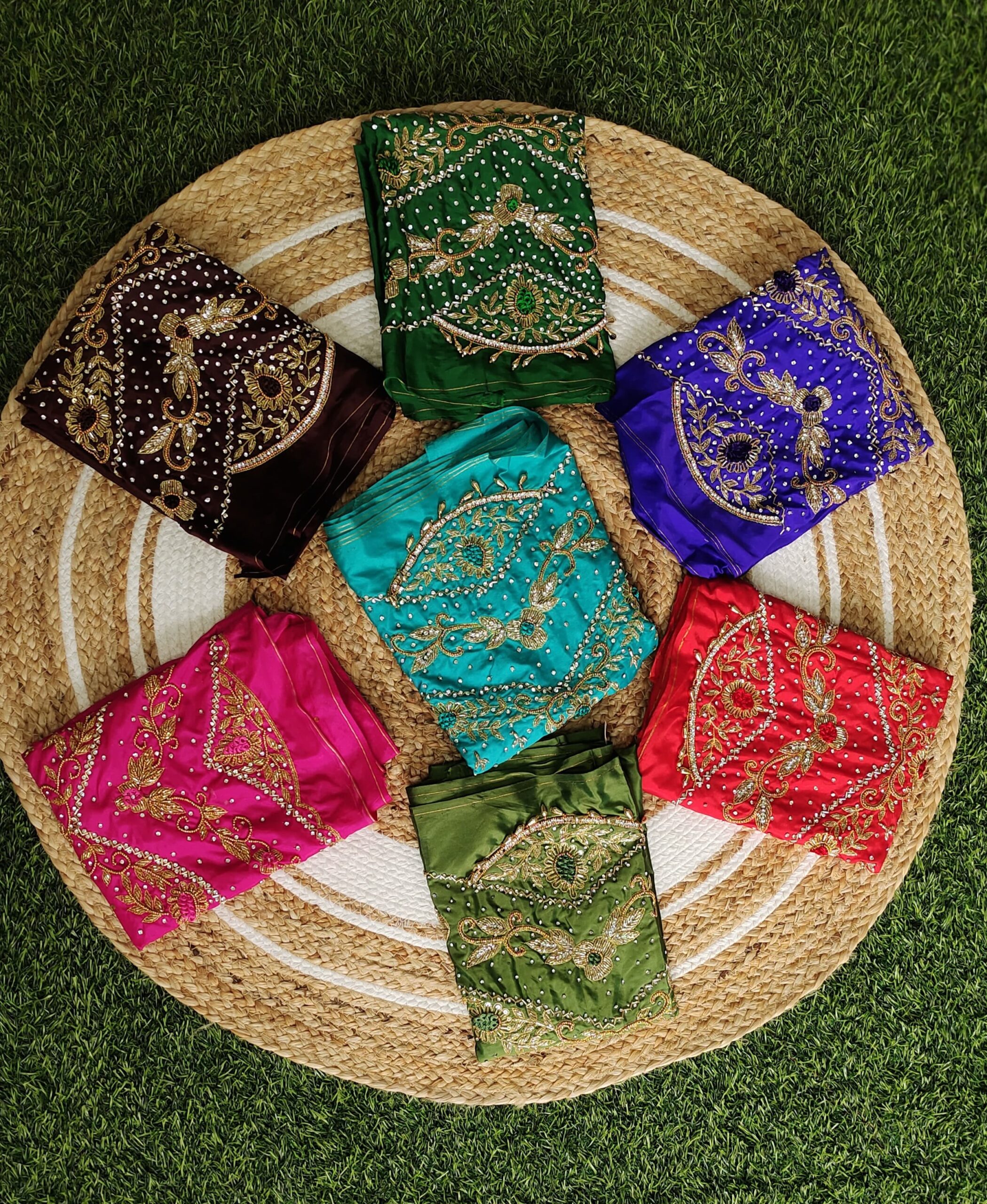Beads With Zari Work Floral and Traditional Motifs Maggam Work silk blouse Piece