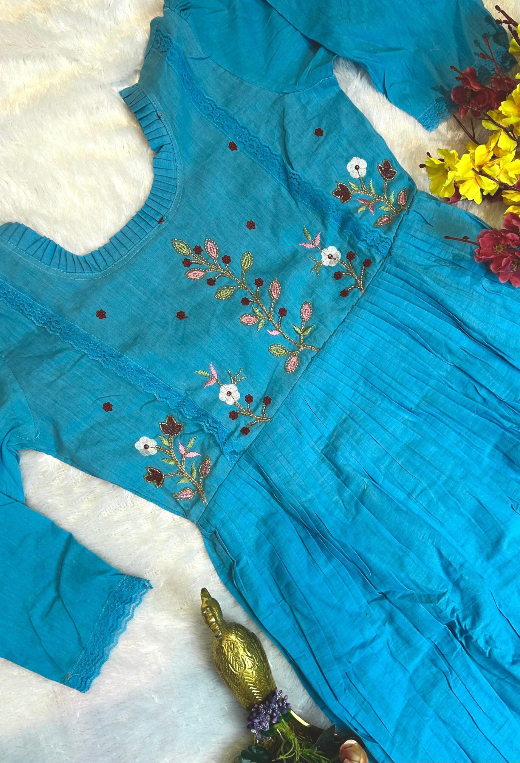 Beautiful Mul-Mul cotton fabric stitched handwork designer gown