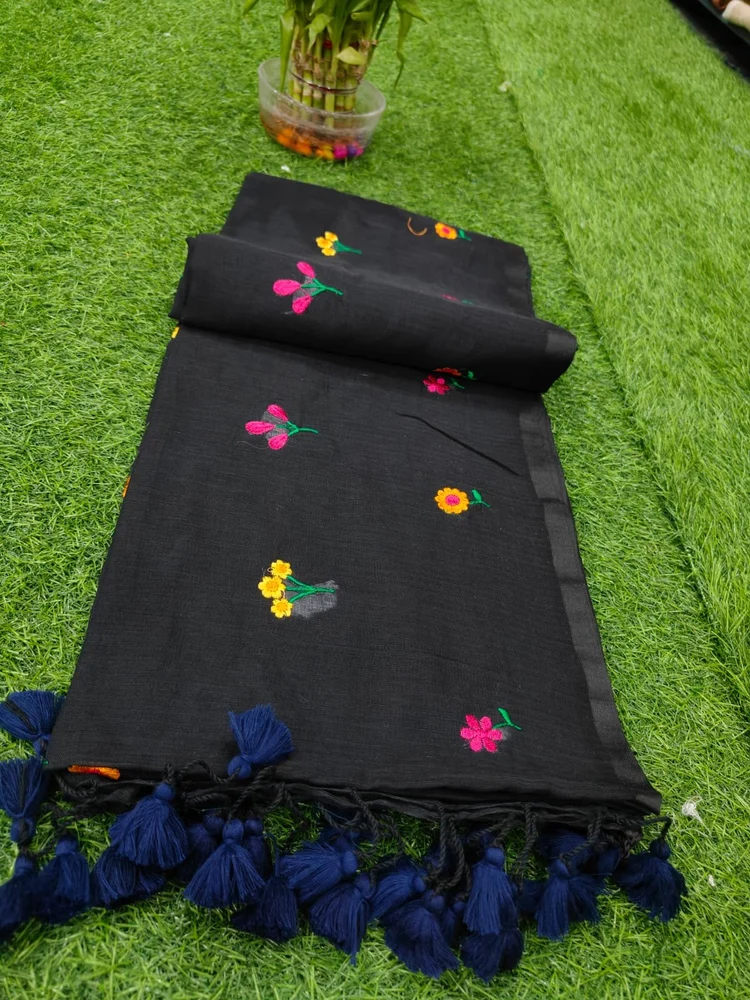 Pure Mull Cotton Hand Embroidery Work Saree