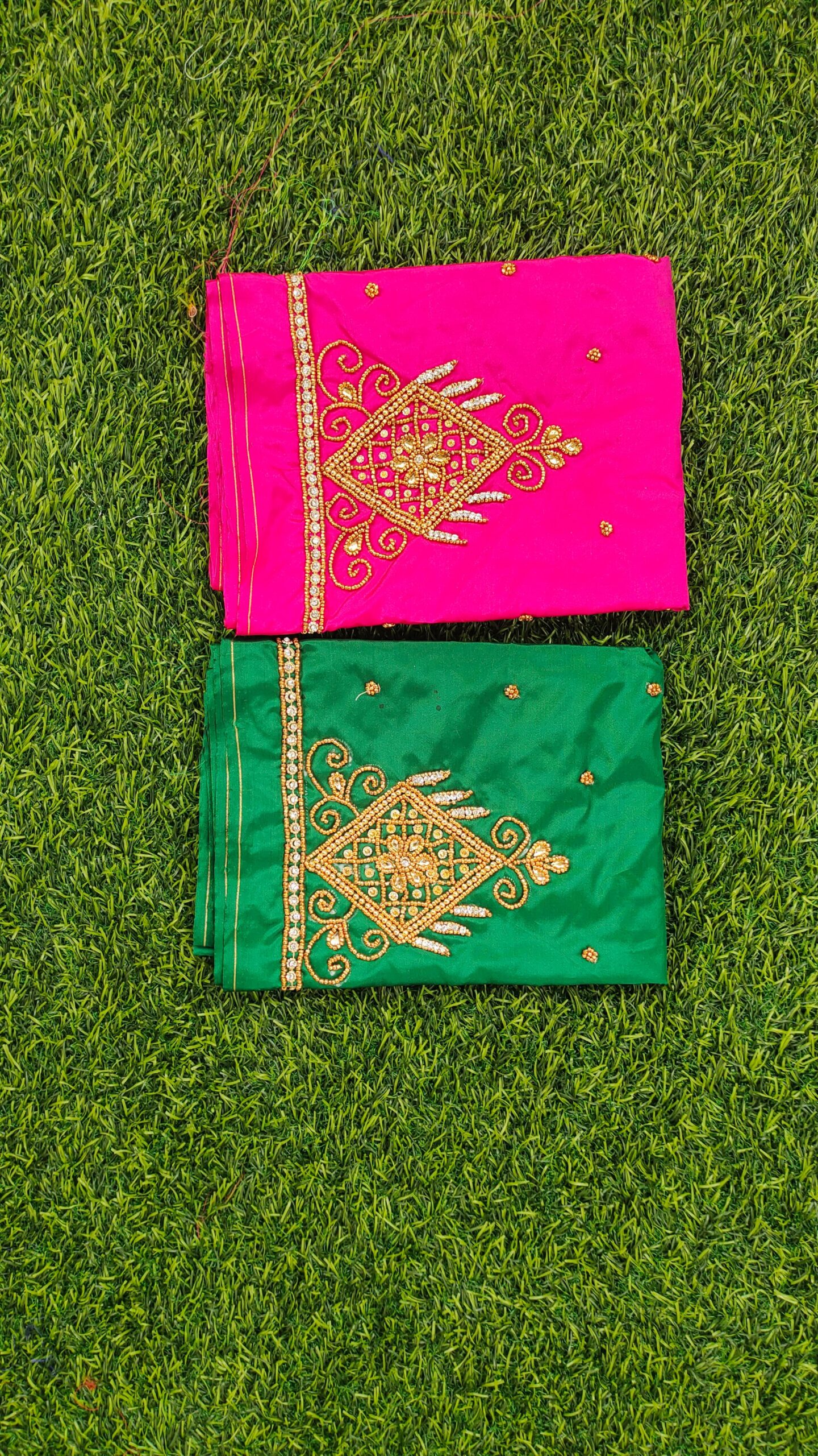 Beads With Zari Work Floral and Traditional Motifs Maggam Work silk blouse Piece