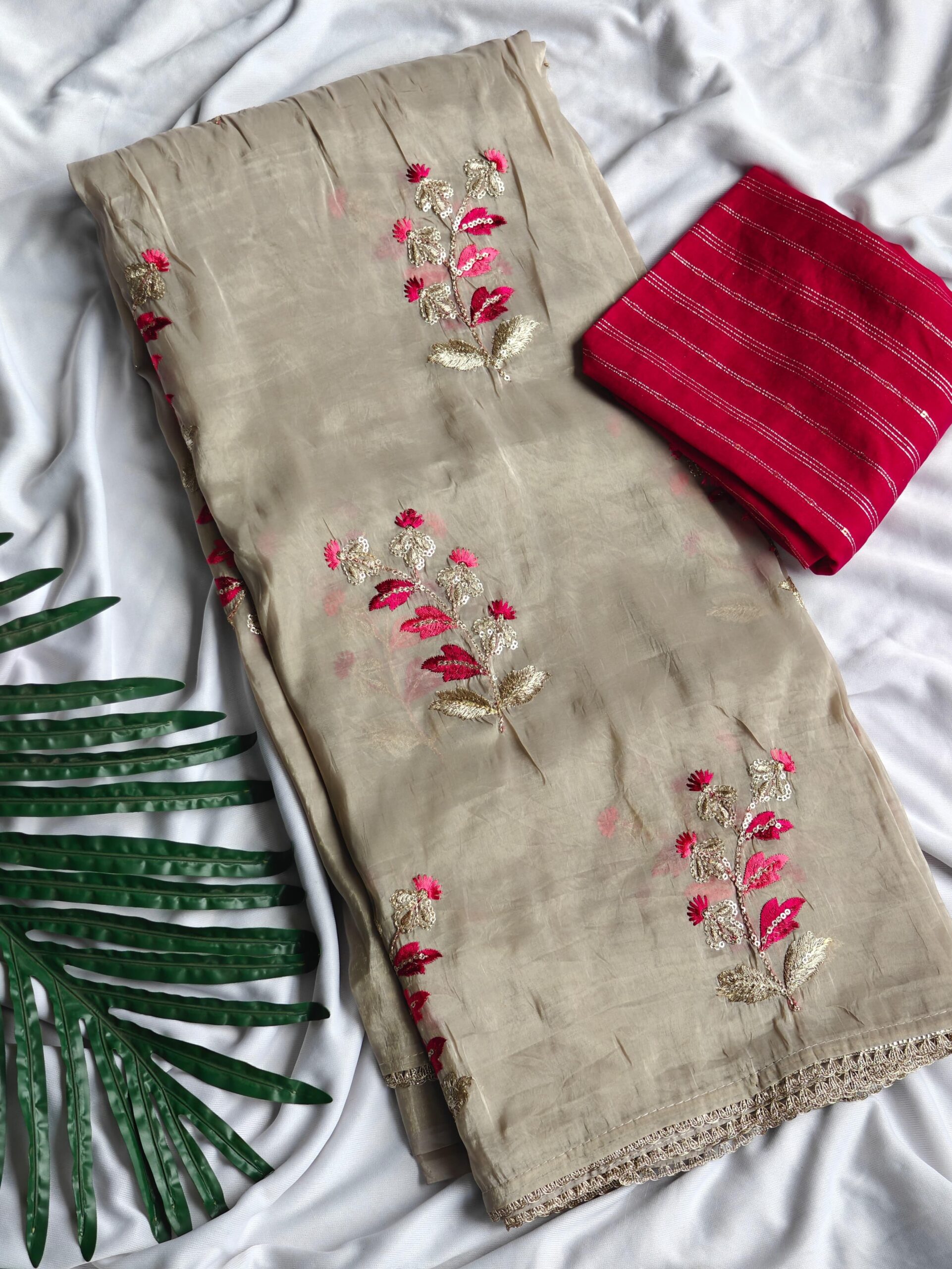 Paper silk crushed saree