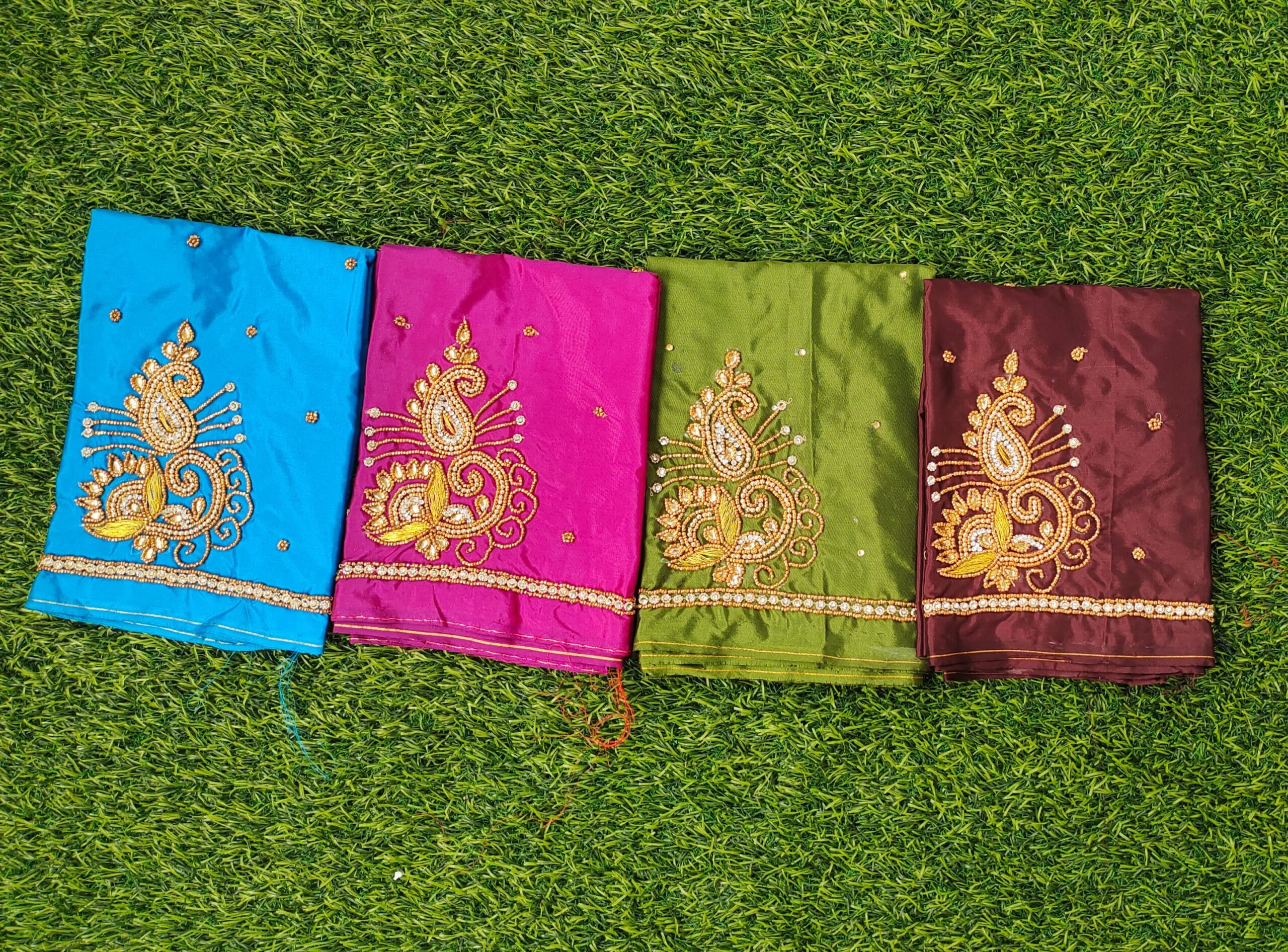 Beads With Zari Work Floral and Traditional Motifs Maggam Work silk blouse Piece