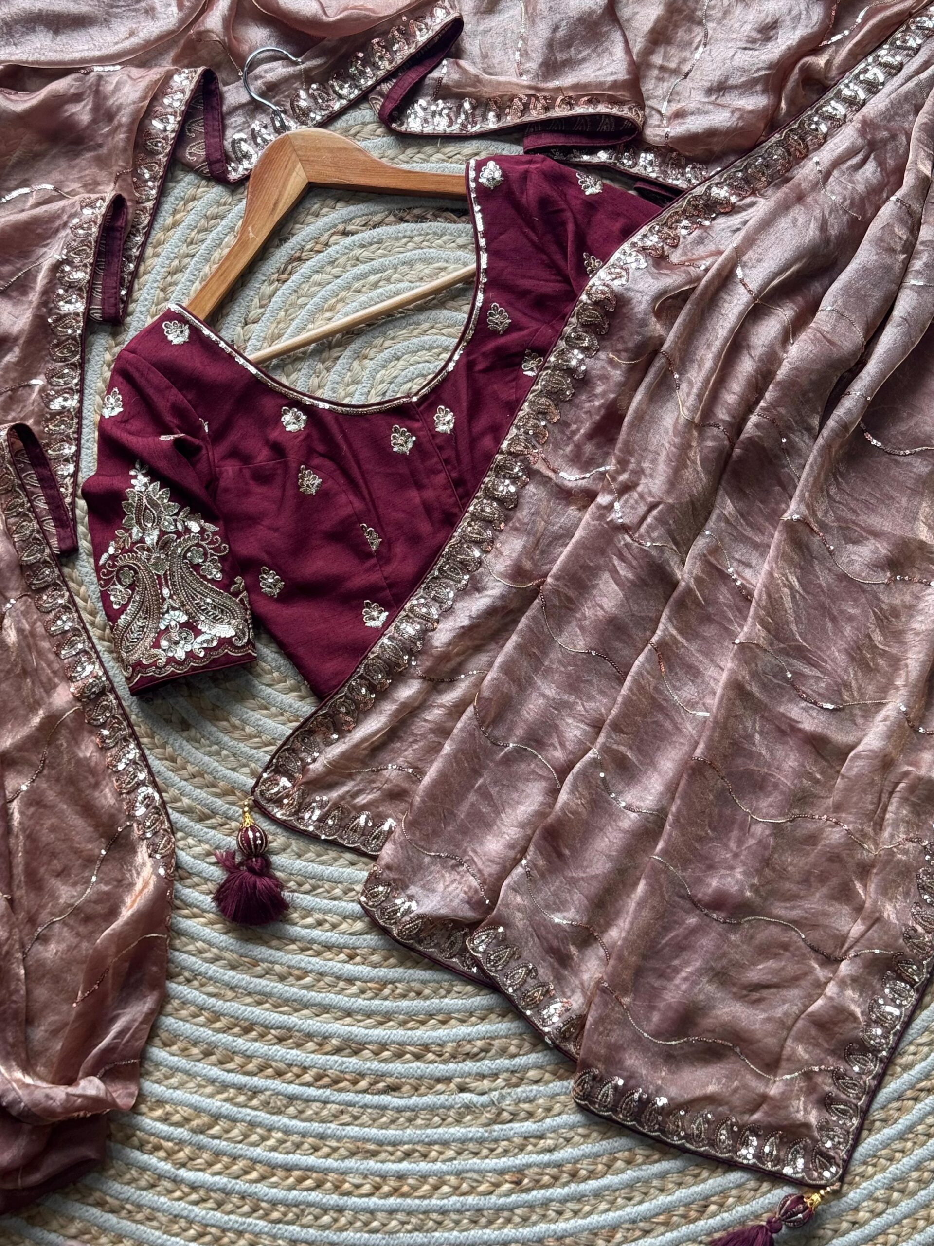 Premium space silk saree stitched blouse