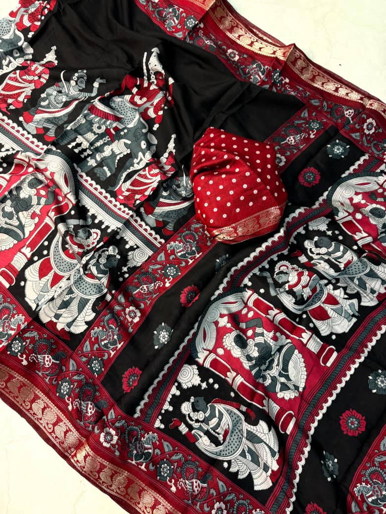 Soft Mangalagiri silk sarees  with pen kalamkari design