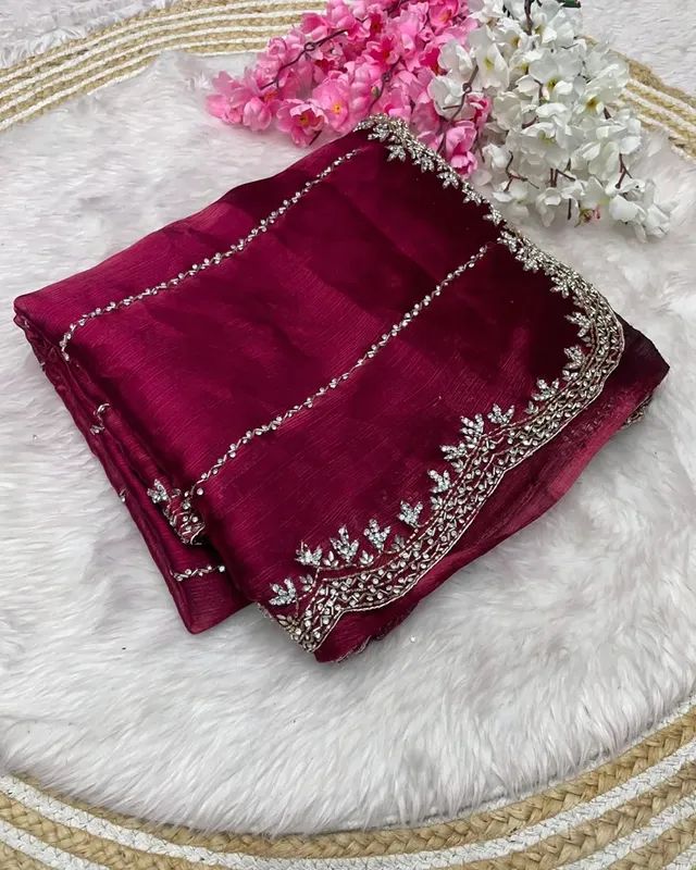 Chiffon Jarkhan Dimound Work Saree
