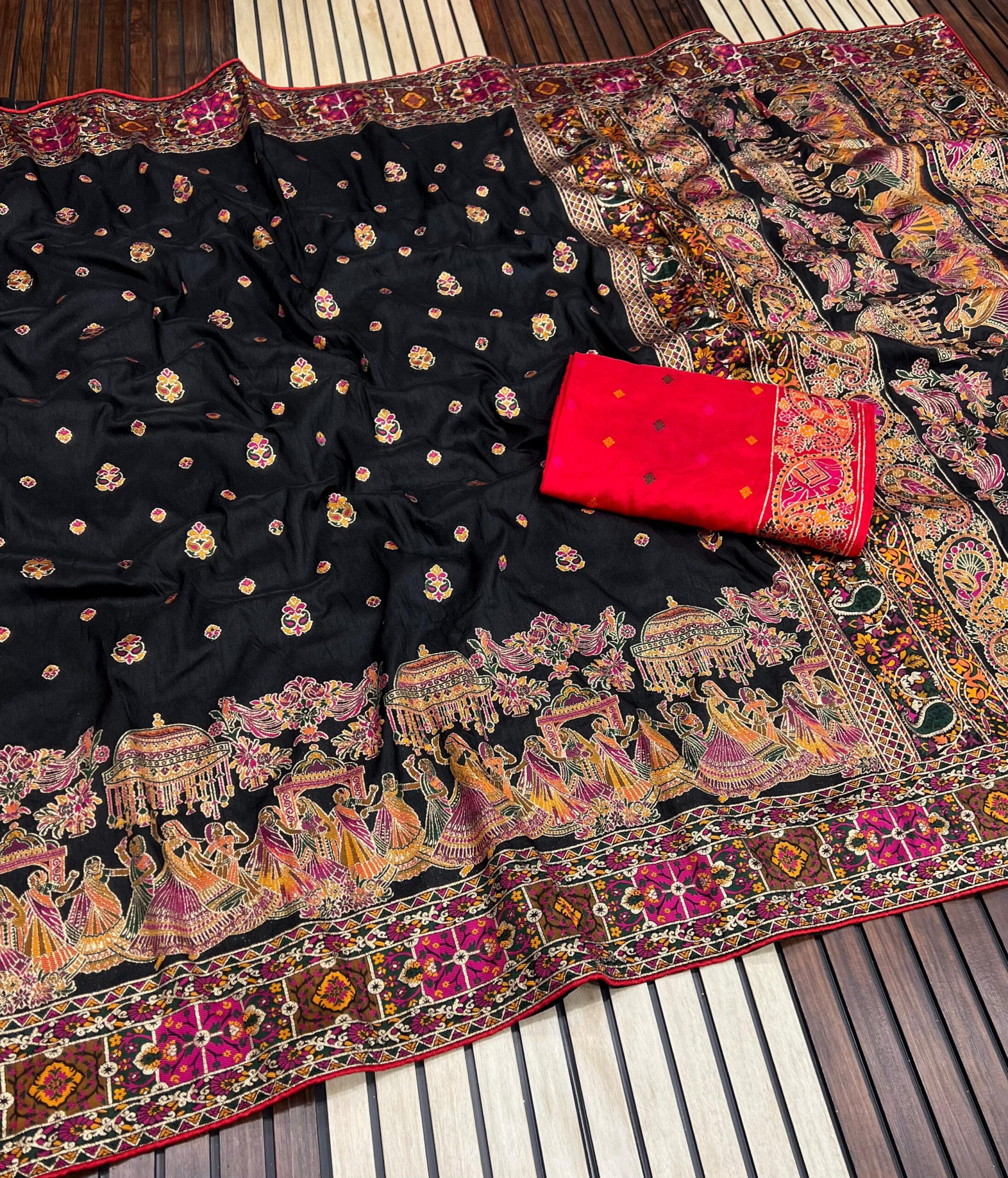 Pure n Soft Rajwadi Pashmina Silk kalamkari Weaving Saree