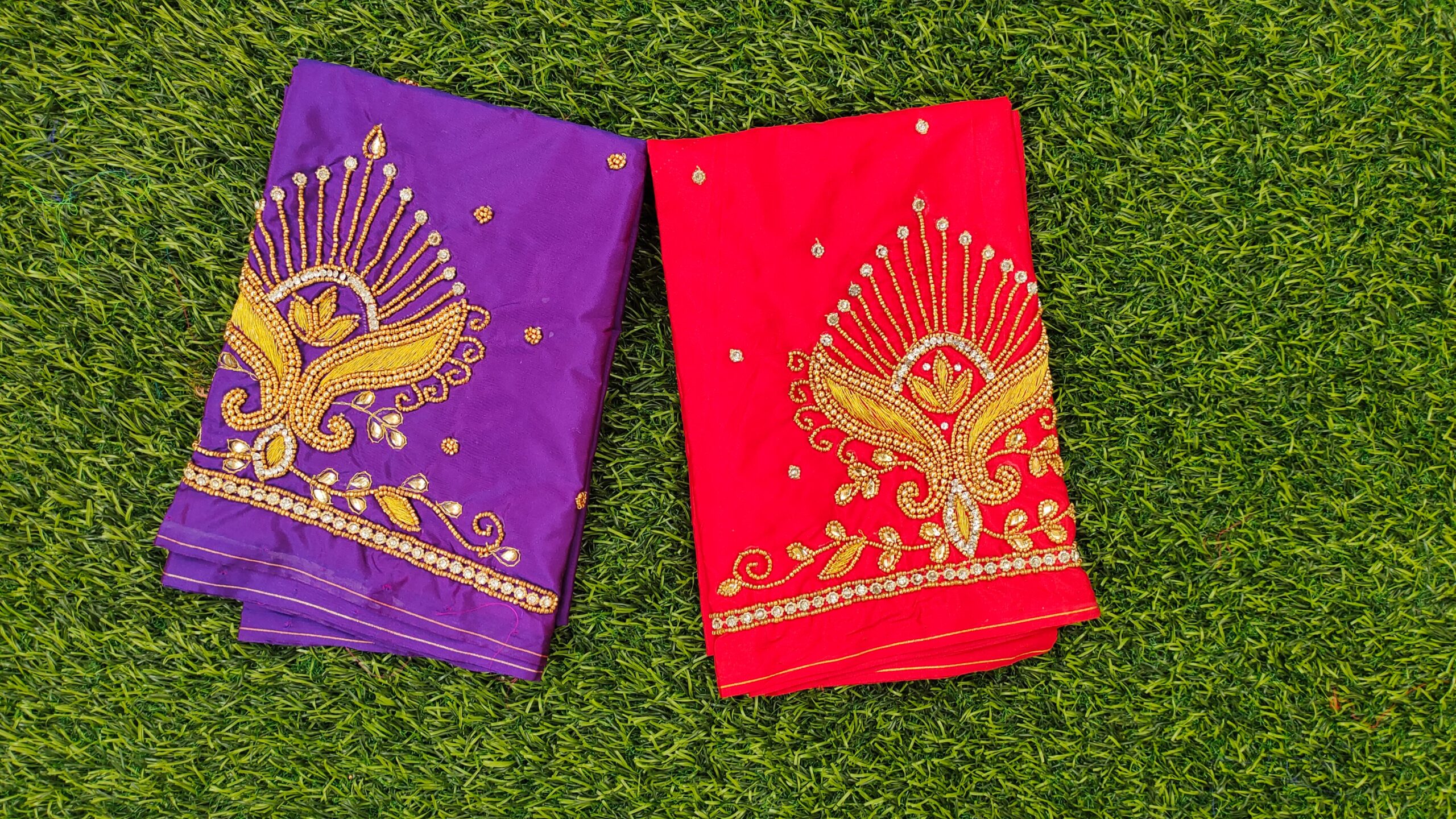 Beads With Zari Work Floral and Traditional Motifs Maggam Work silk blouse Piece