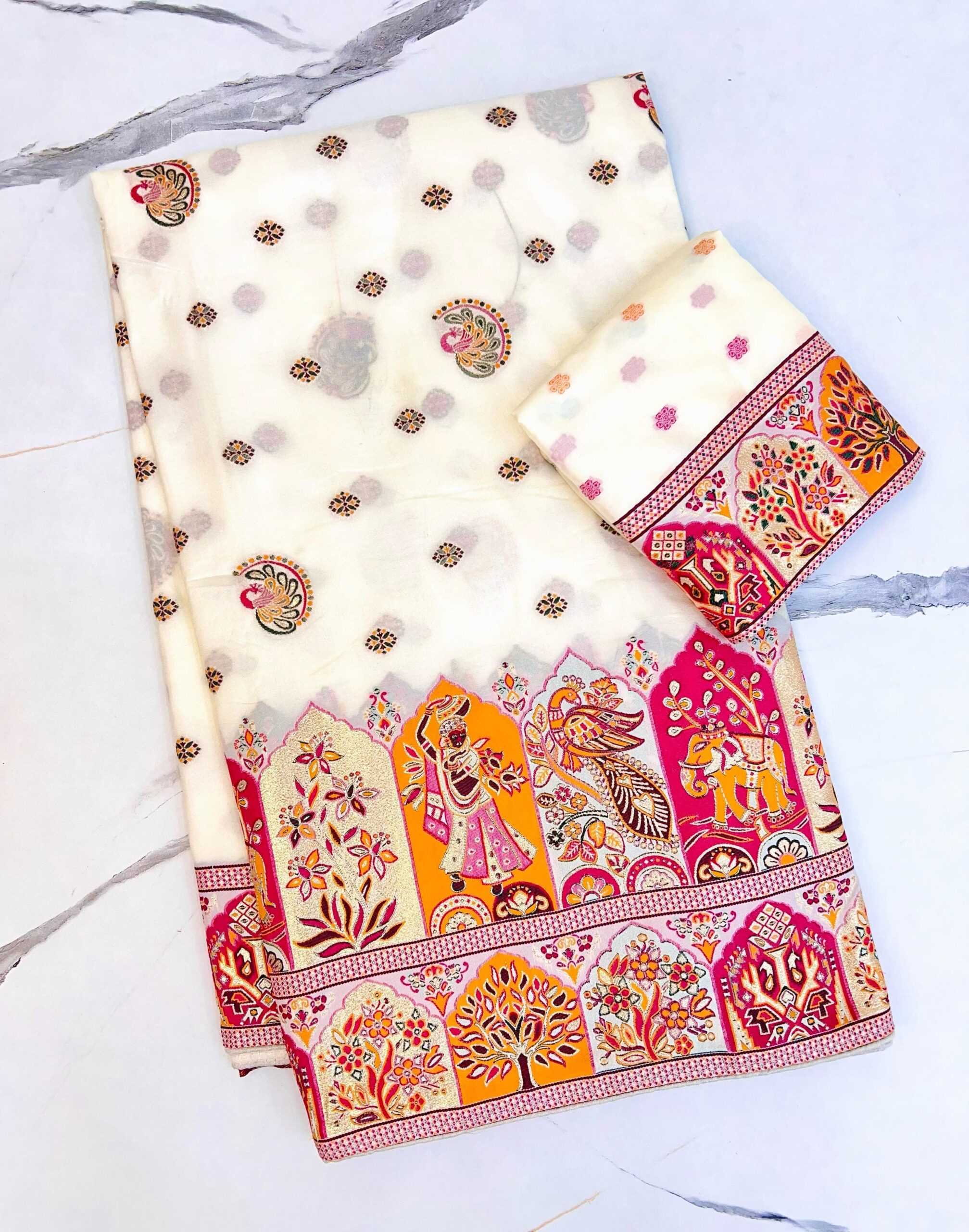 Soft Rajwadi Pashmina Silk kalamkari Weaving Saree