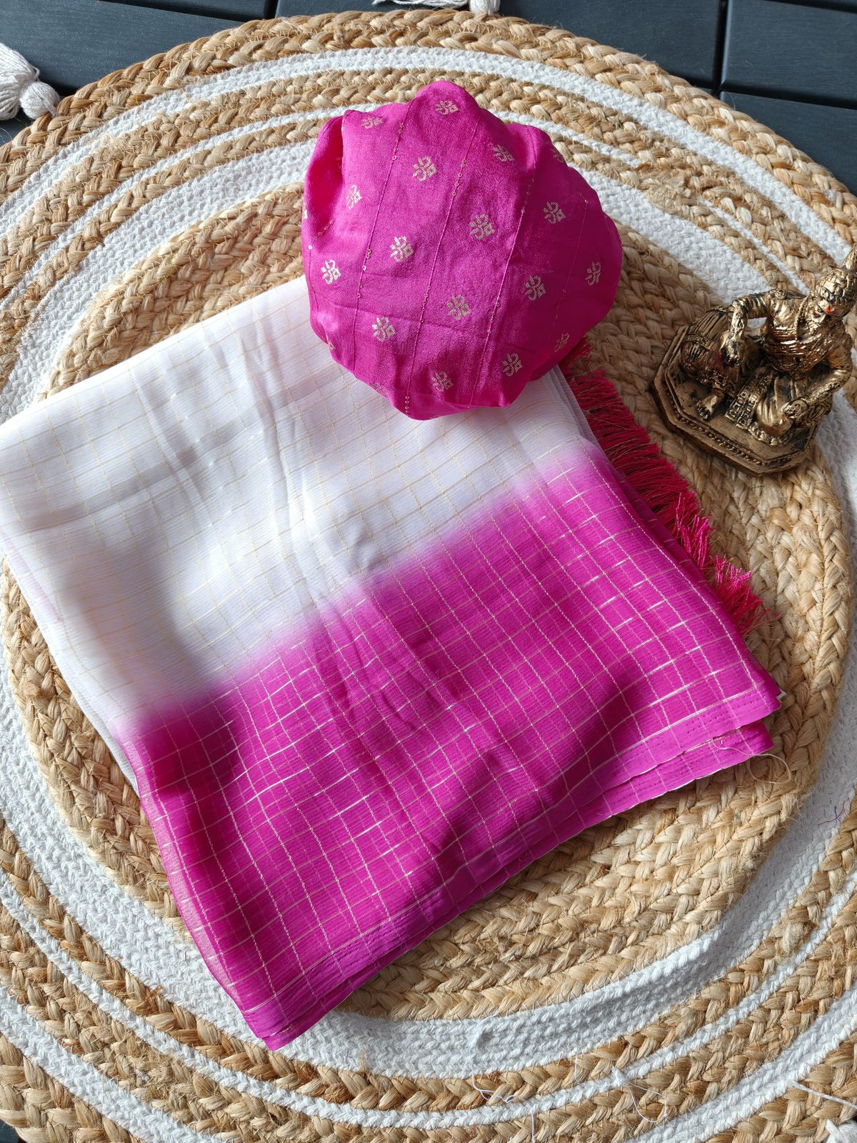 Heavy Shina chiffon saree with zari woven chex pattern  allover saree
