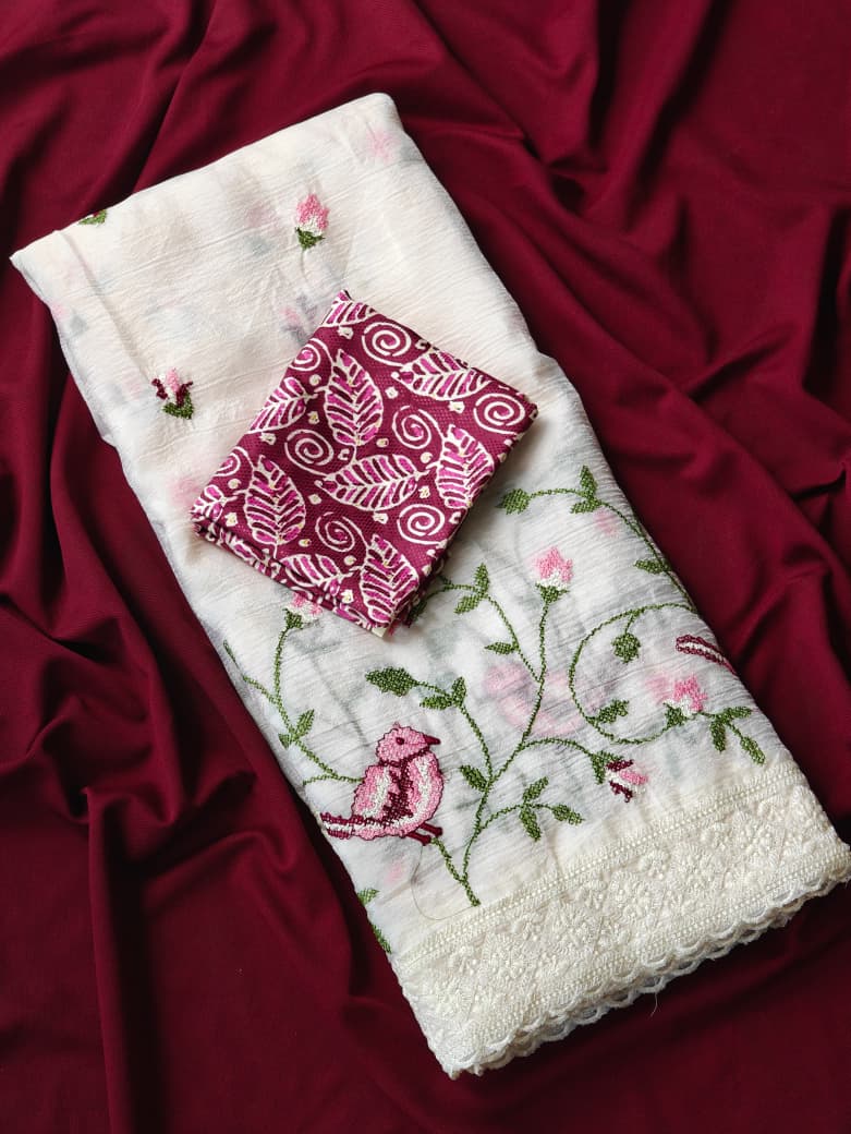 Pure chiffon crushed saree