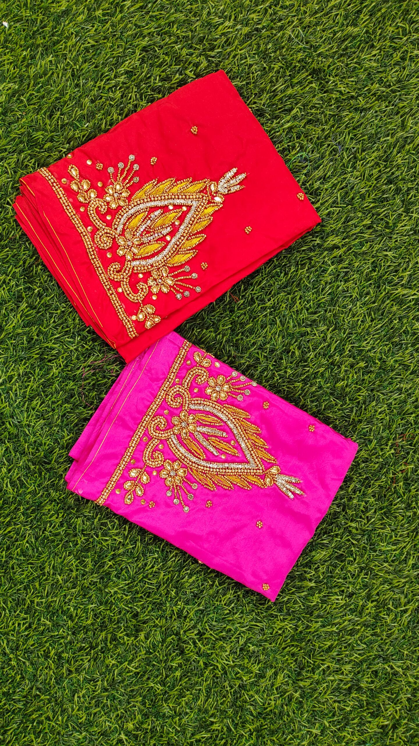 Beads With Zari Work Floral and Traditional Motifs Maggam Work silk blouse Piece