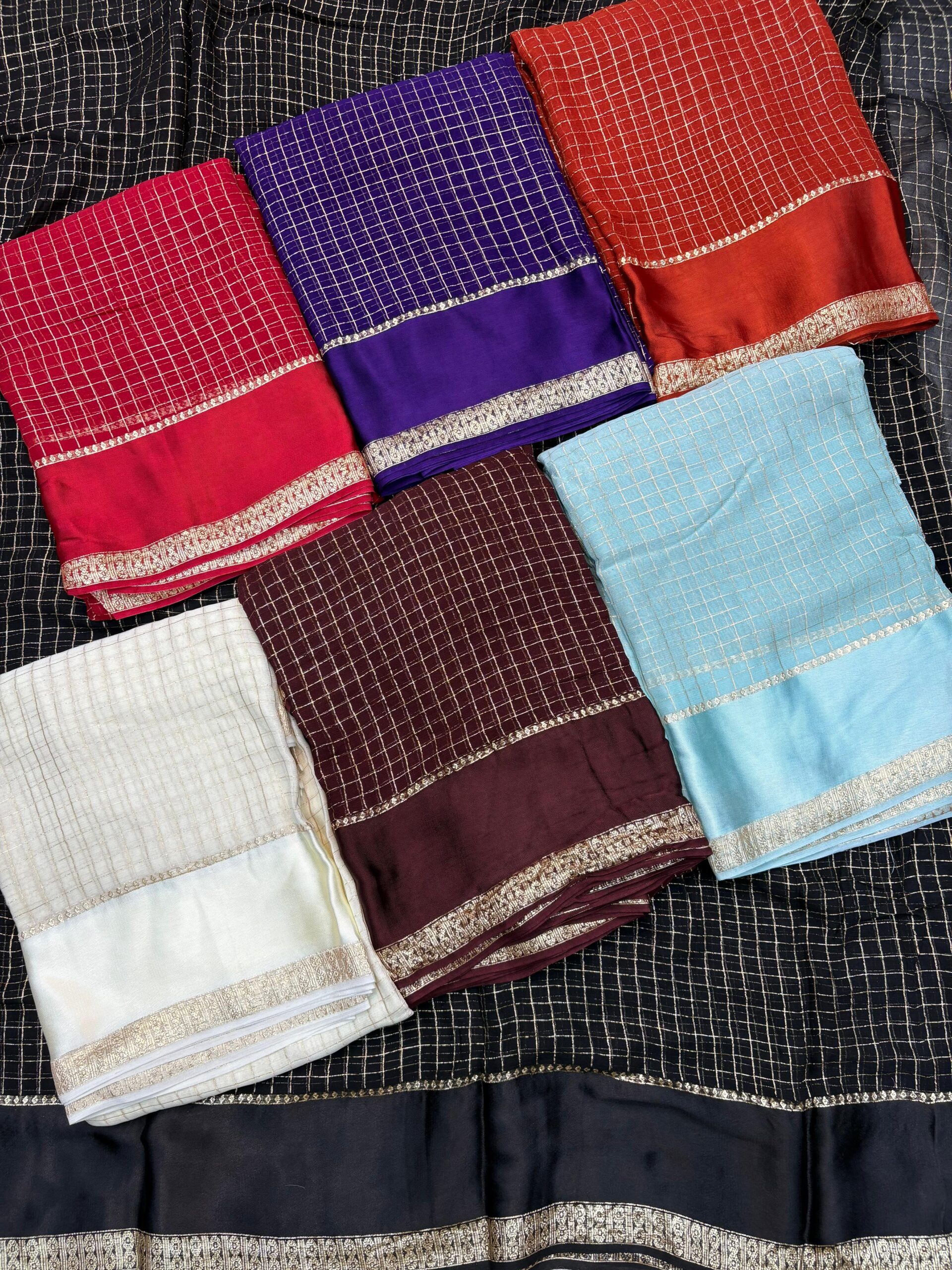 Pure viscose Georgette with small chez weaving with satin patta border