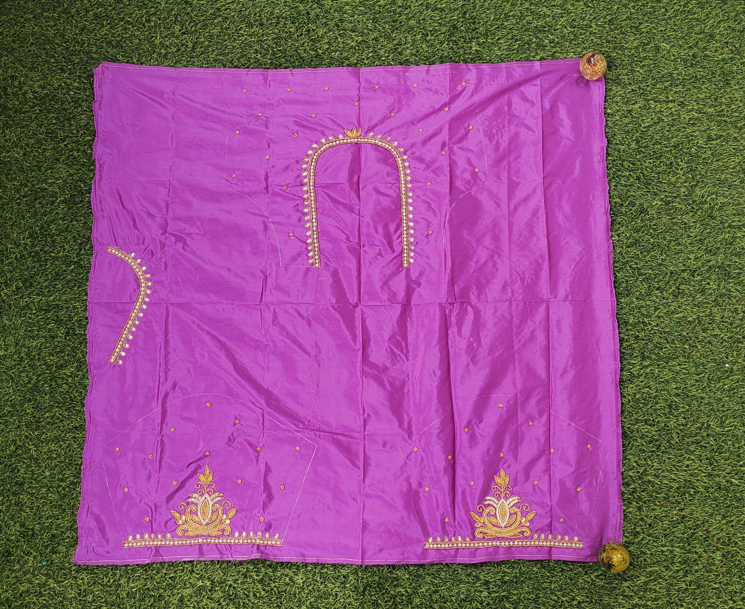 Beads With Zari Work Floral and Traditional Motifs Maggam Work silk blouse Piece