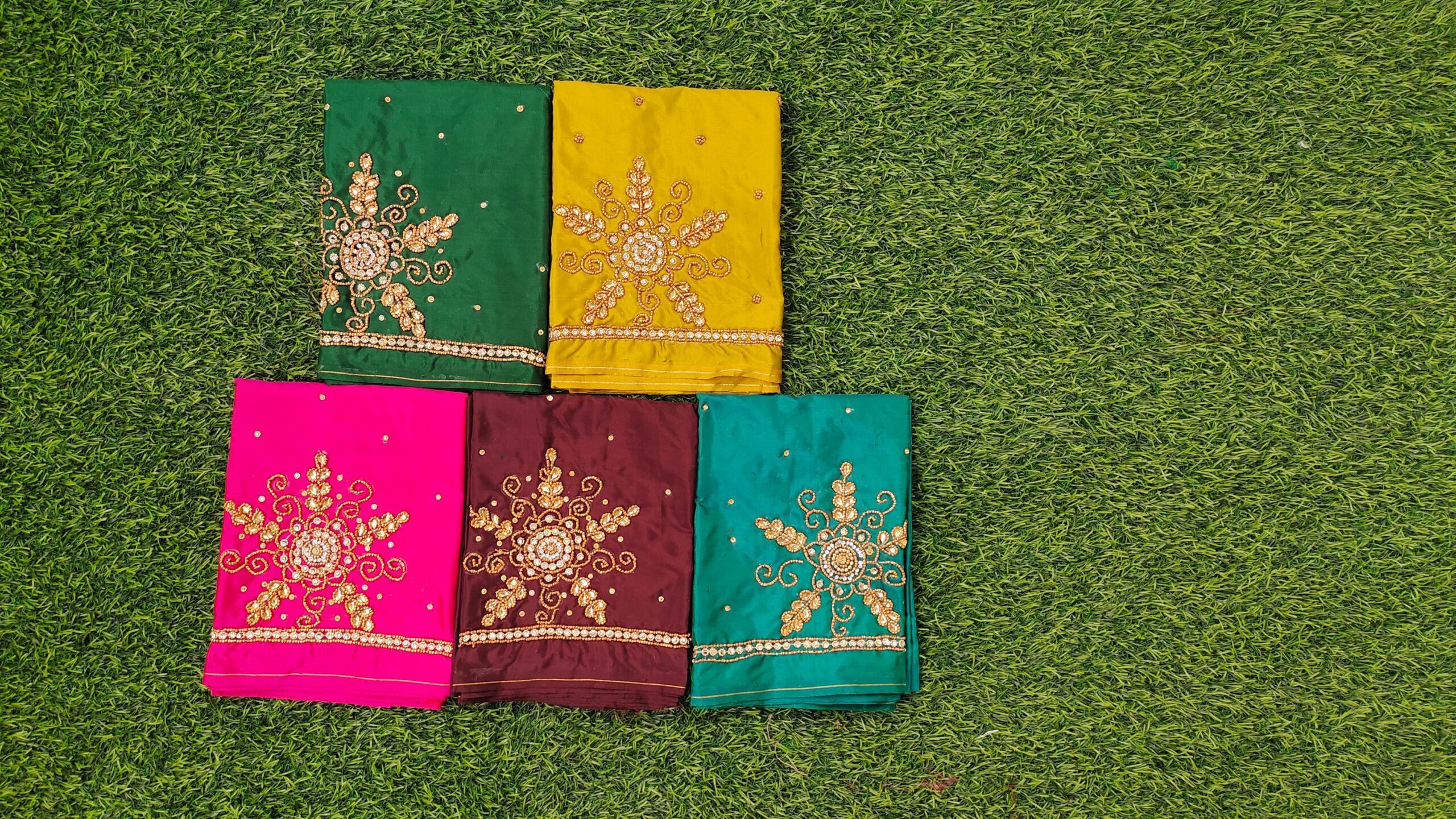 Beads With Zari Work Floral and Traditional Motifs Maggam Work silk blouse Piece