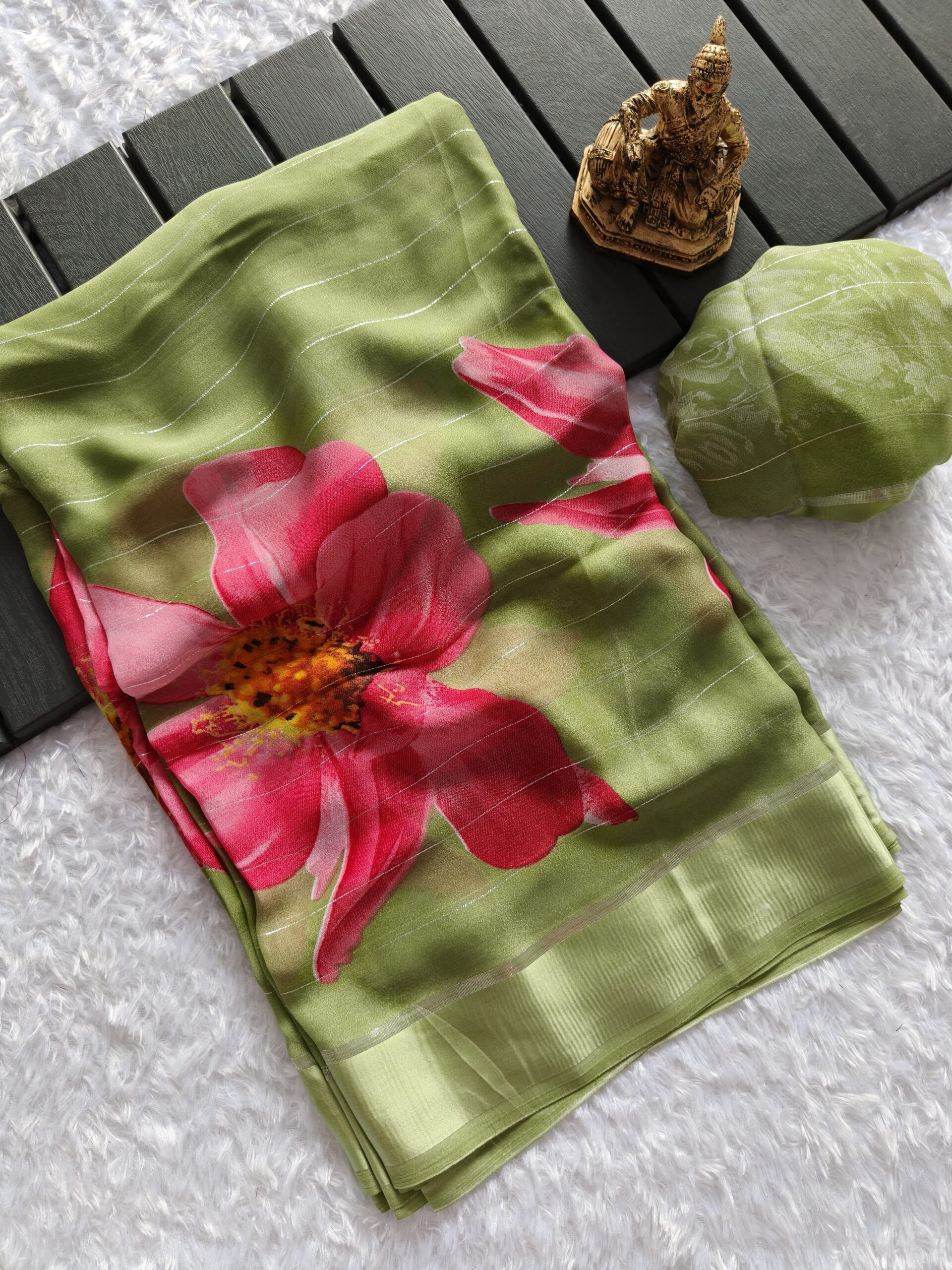 Floral digital print and zari satin border all over sarees