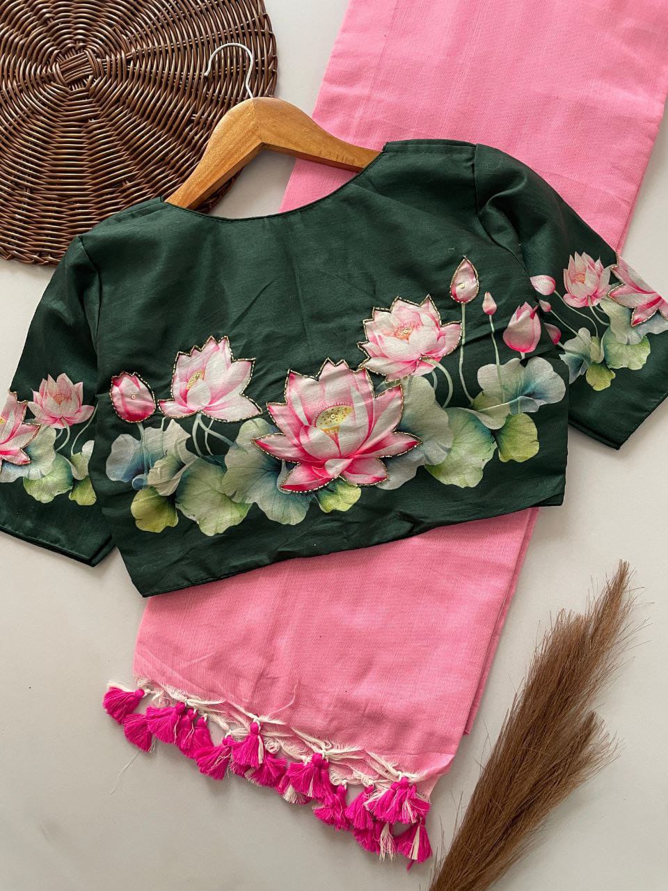 Designer Handwork  Crafted BLOUSE WITH KHADI COTTON SAREE