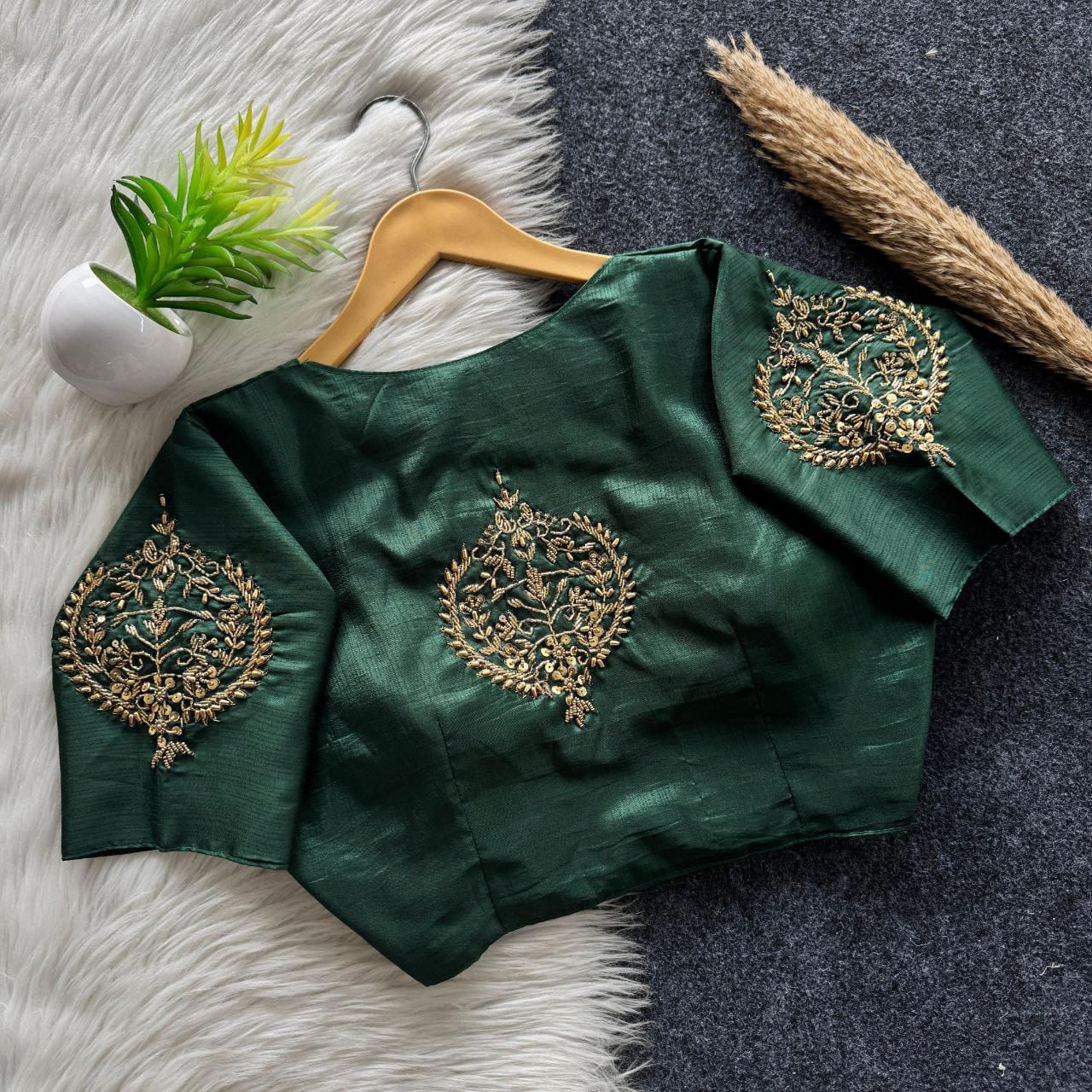 Beautiful handwork all over back nd sleves with designer handwork  in blouse