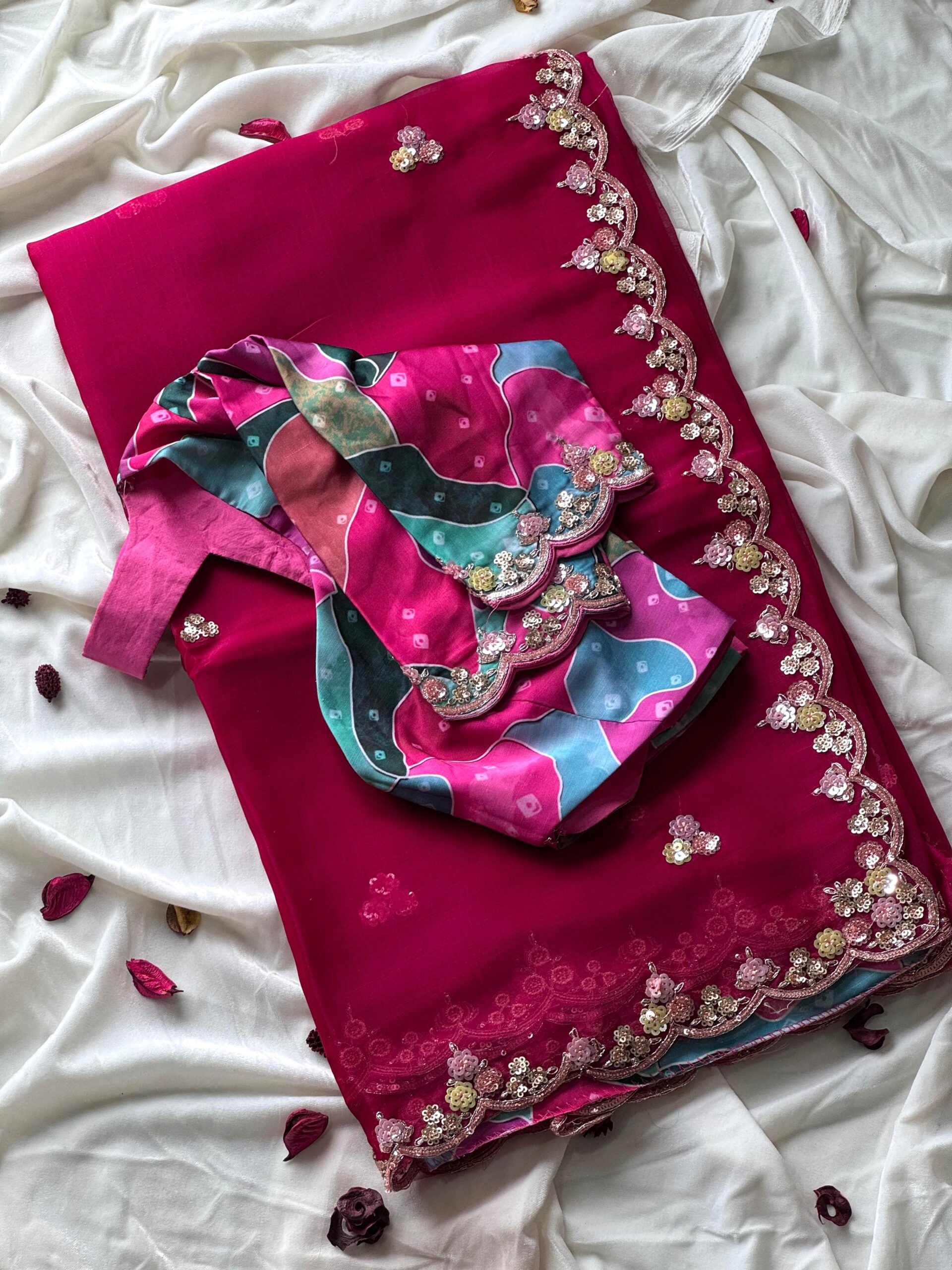 Premium tissue silk saree with coding work & multi colour sequence on all over the saree