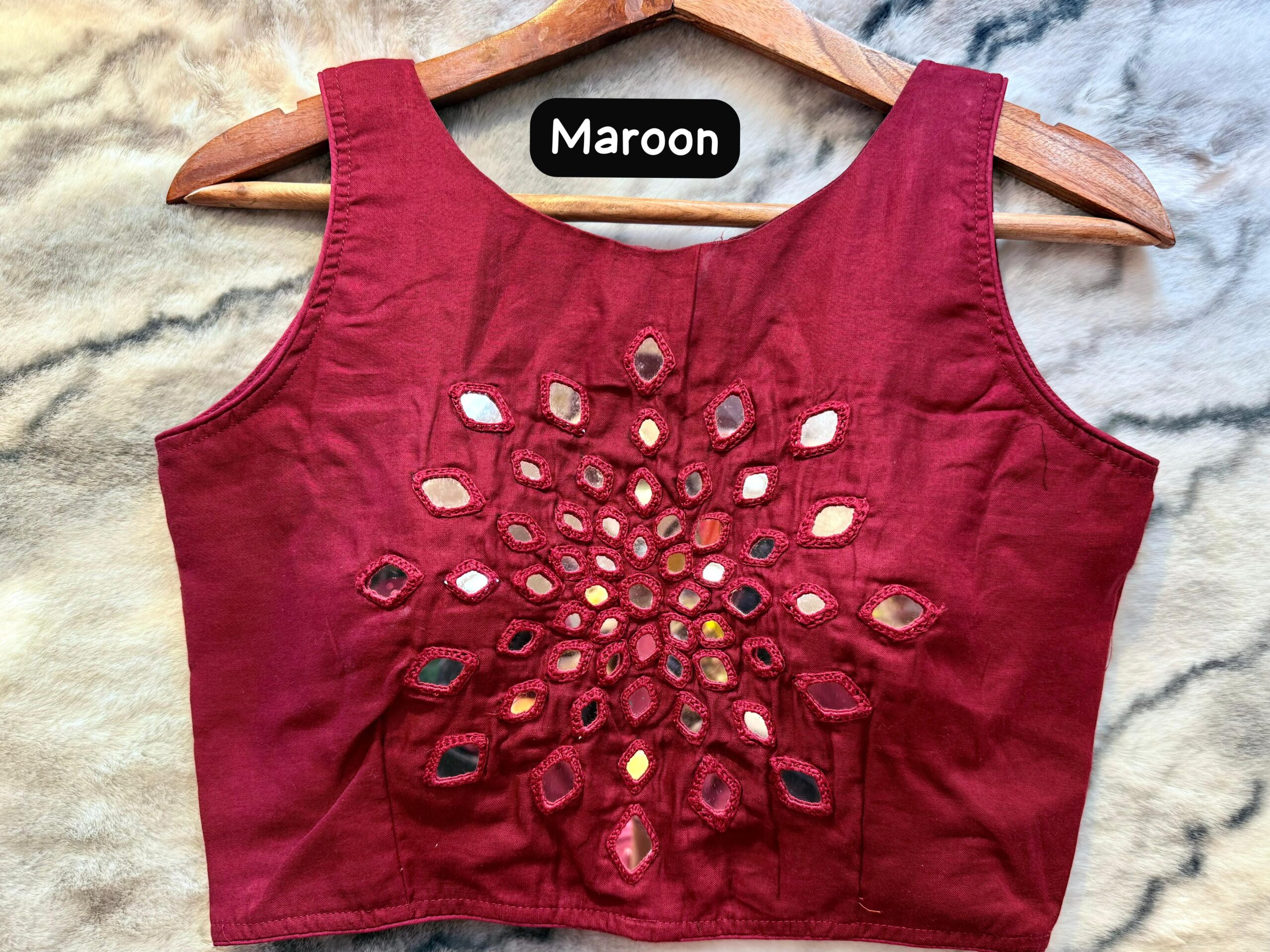 Cotton Silk Fabric Hand Mirror work Blouse