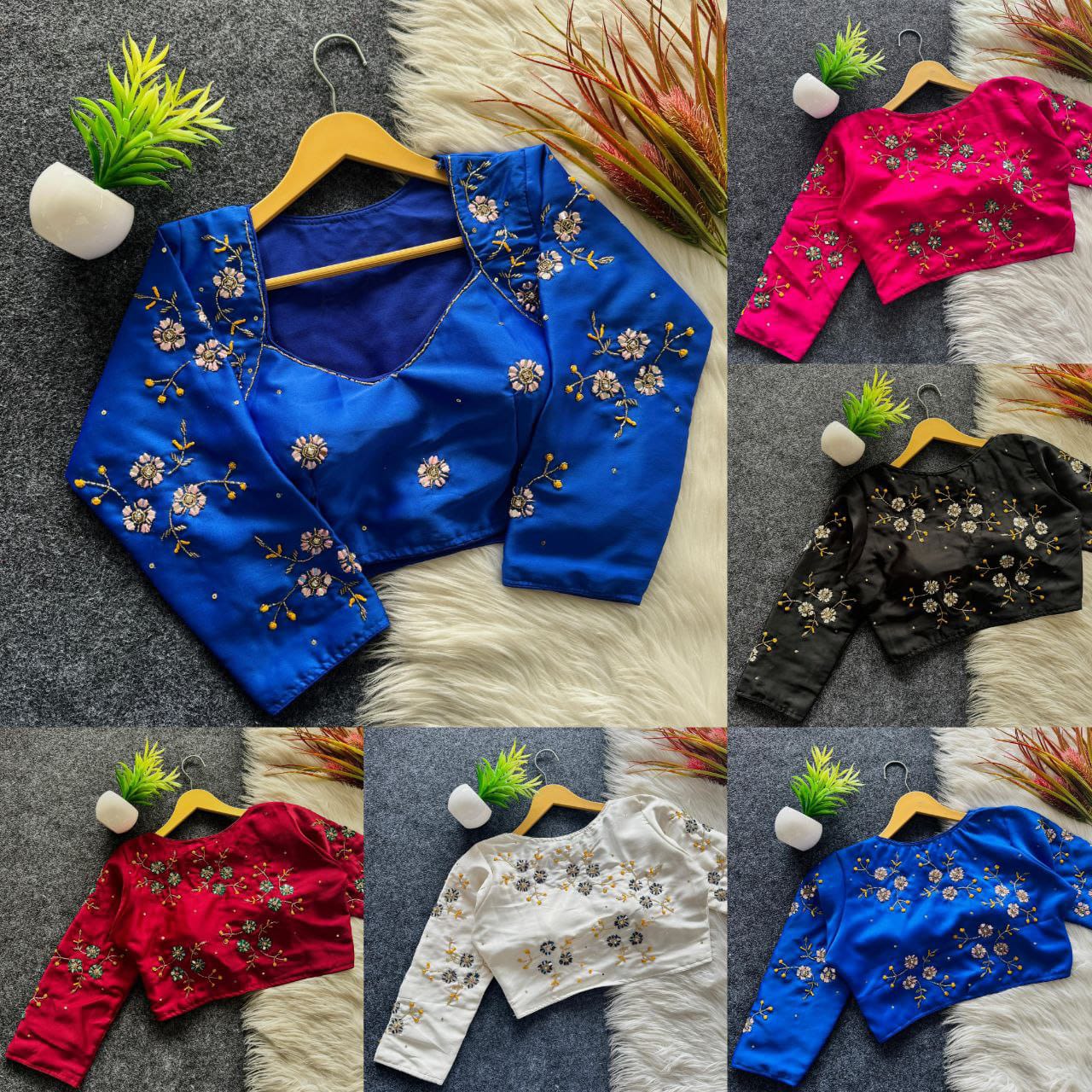 Handwork work with colourful thread and sequence all over blouse