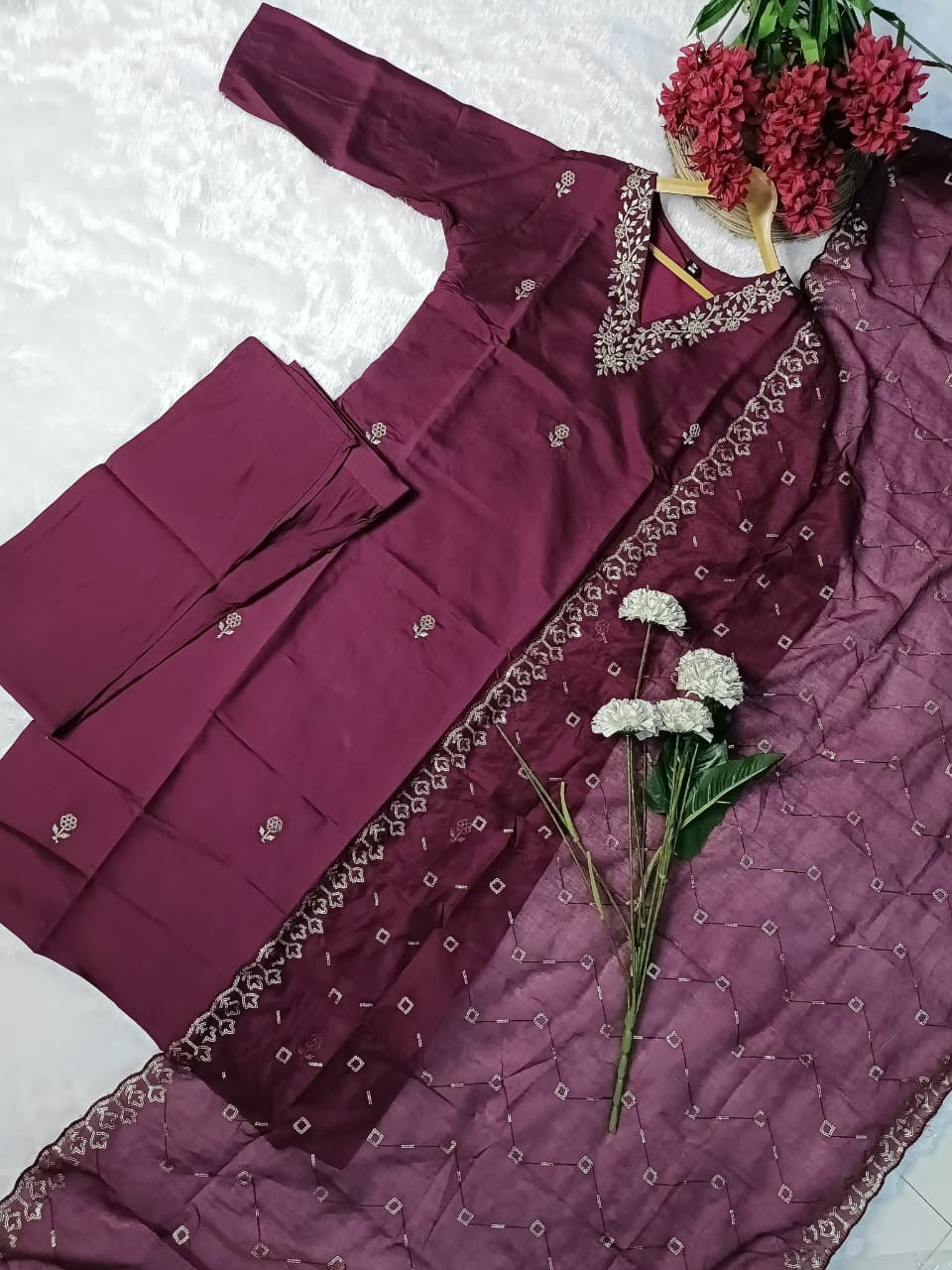 Viscose Chanderi Embroidery work dress