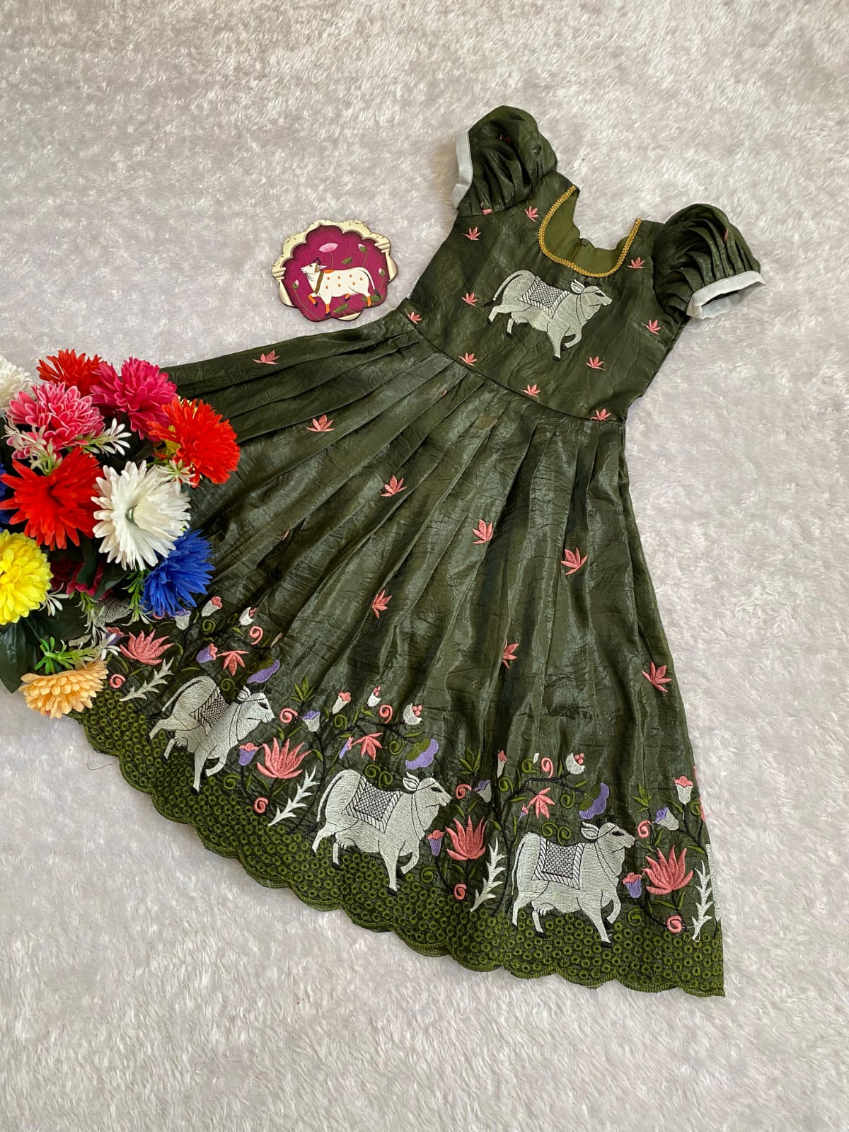 Soft Crush Colourful Embroidery Work & Arco Border Gown