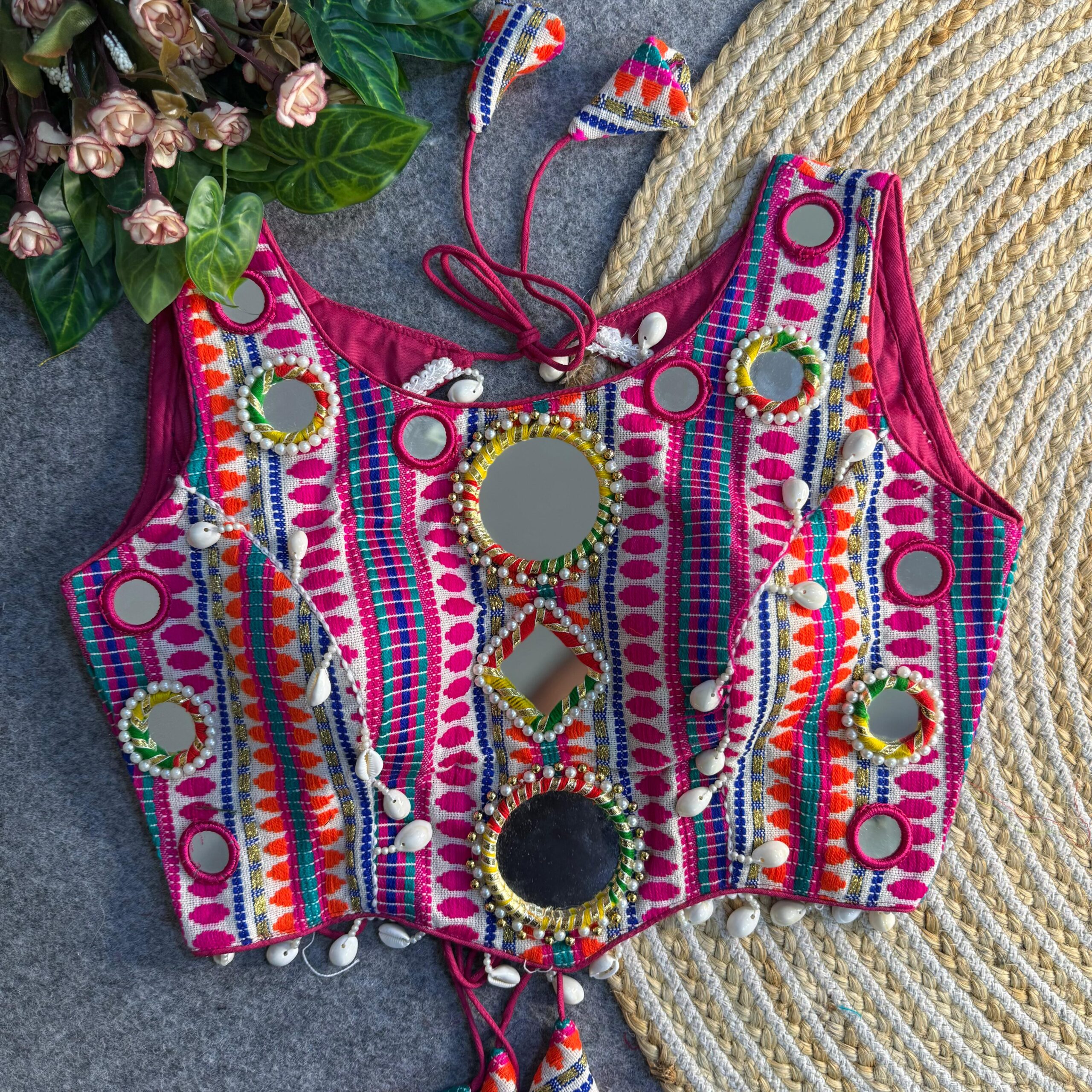 NAVRATRI SPL REAL MIRROR SHELLS WORK BACKLESS STYLE BLOUSE