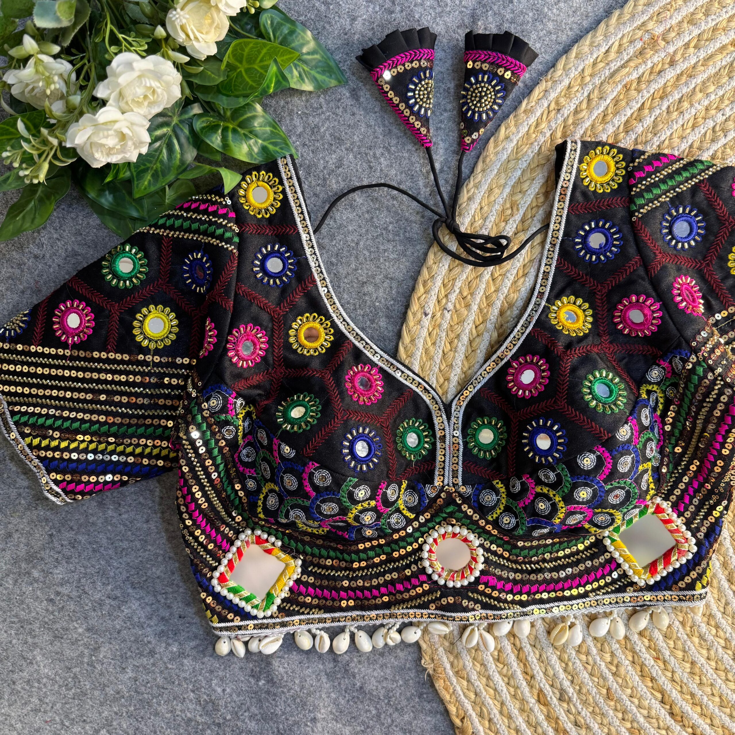 NAVRATRI SPL REAL MULTI MIRROR HANDWORK KOLKATTA STYLE BLOUSE