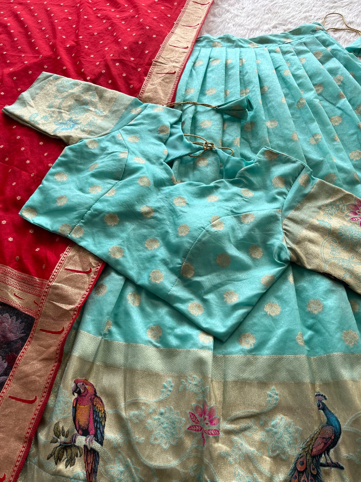 Parrot Peacock Beauty with 3D Weaved Lehenghas