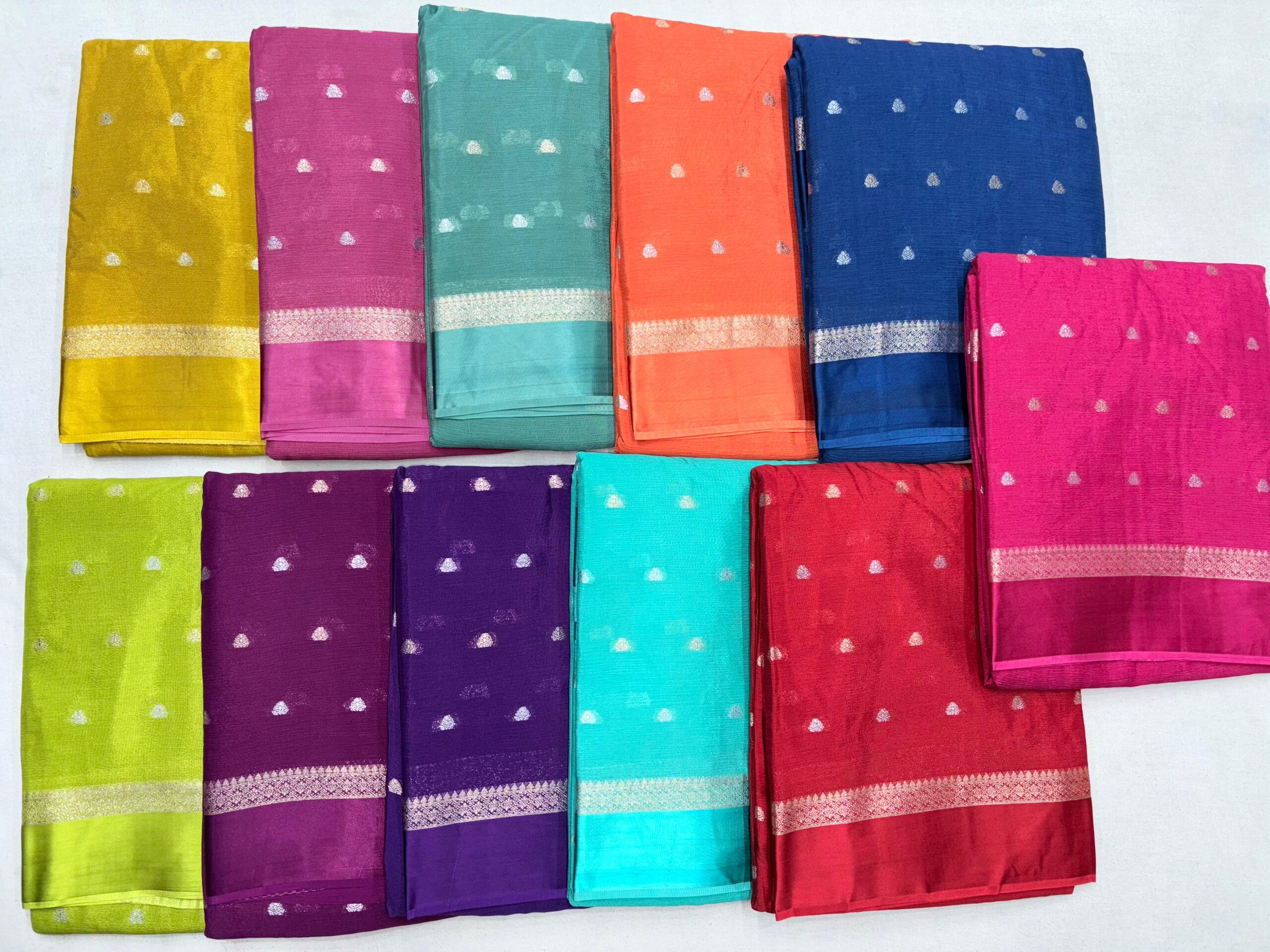 Pure viscose crape Satin border All over mx jari Butti Saree