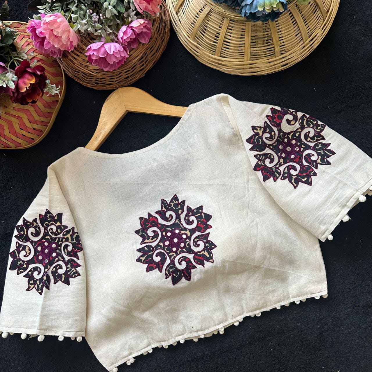 Pure Camric Cotton Diable Apllic Blouse