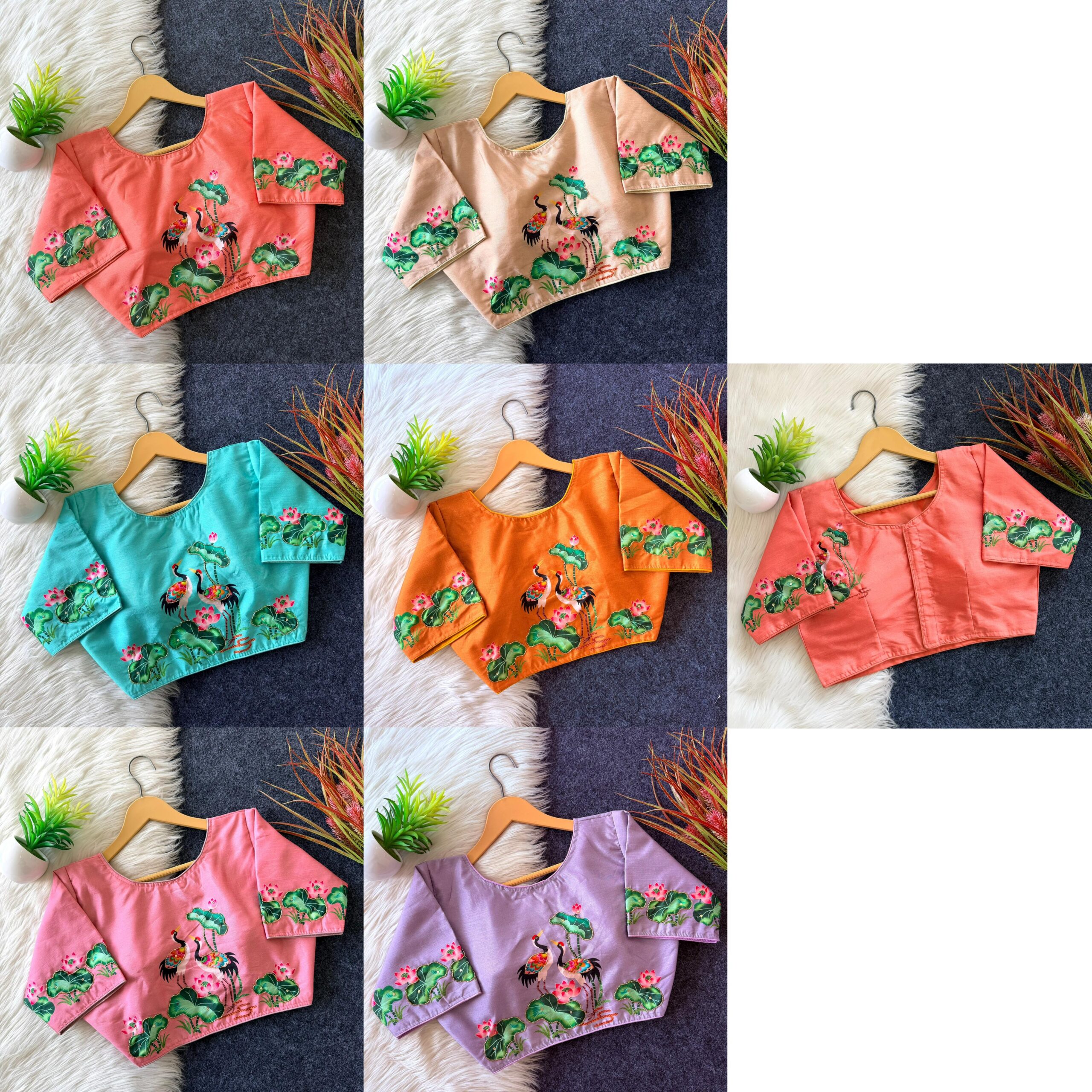 Pure silk fabric with Decent print all over blouse with antique handcrafted work